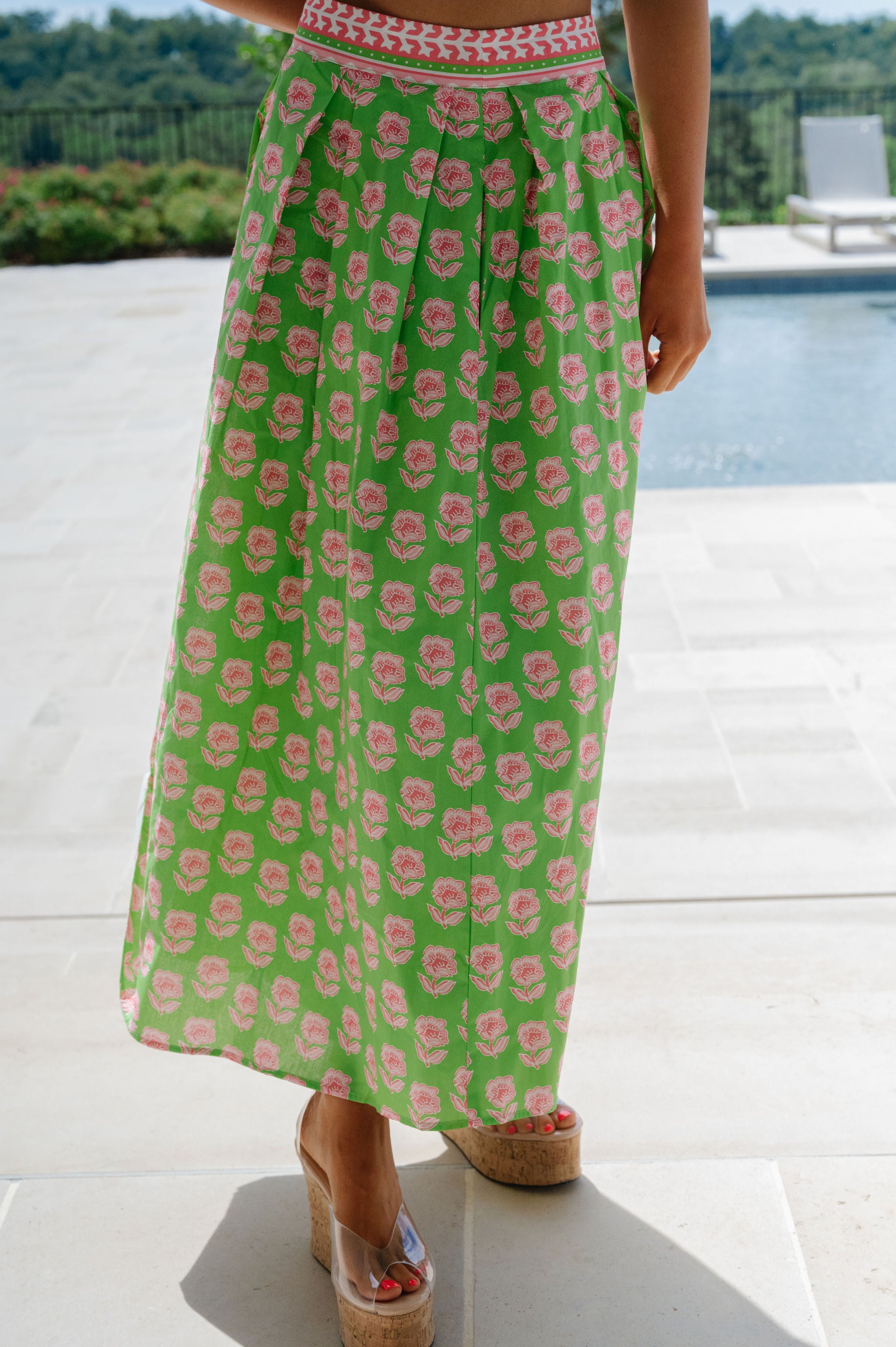 Meg Floral Midi Skirt Set-Green Multi