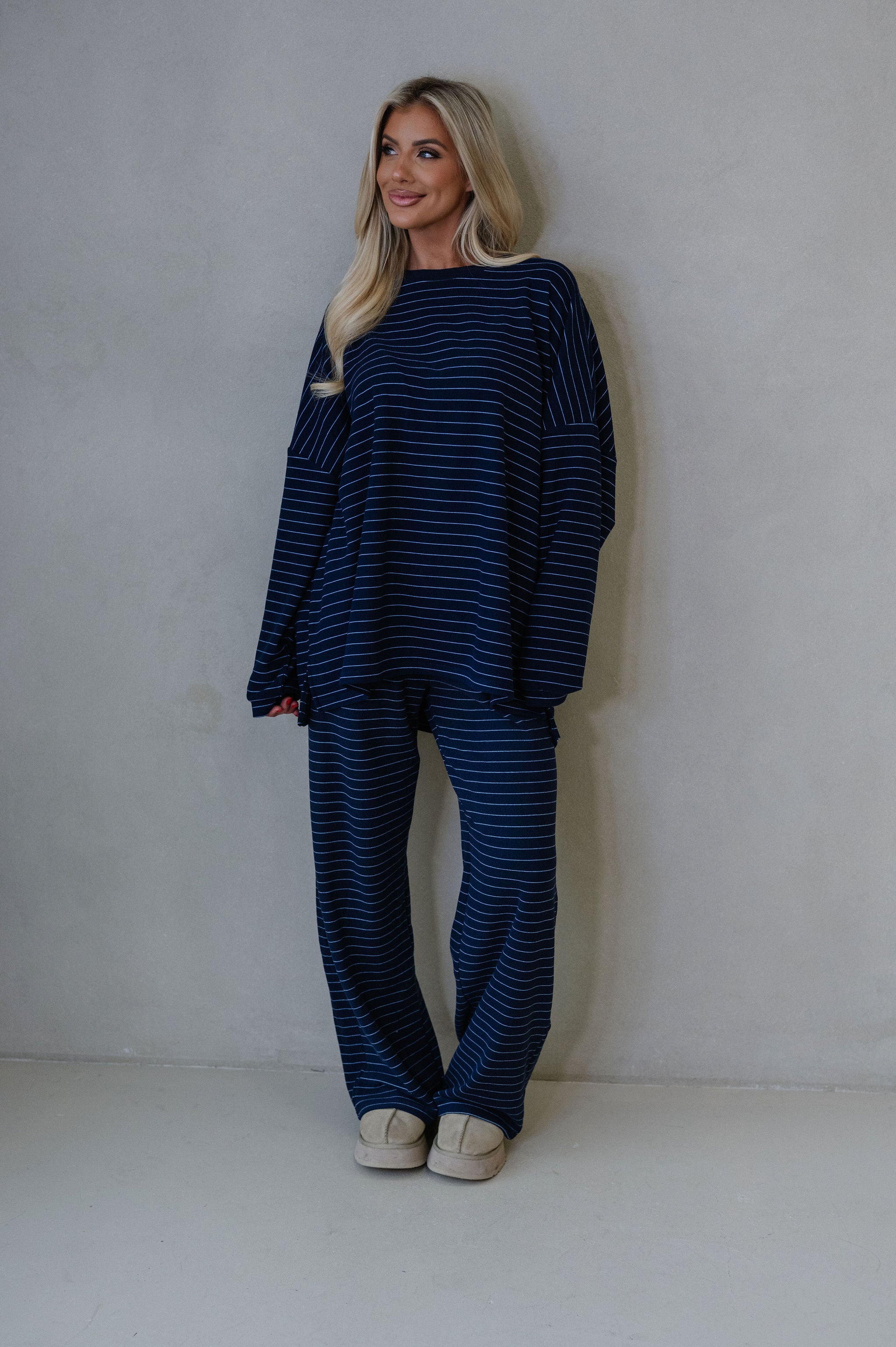 Hattie Striped Pants-Navy
