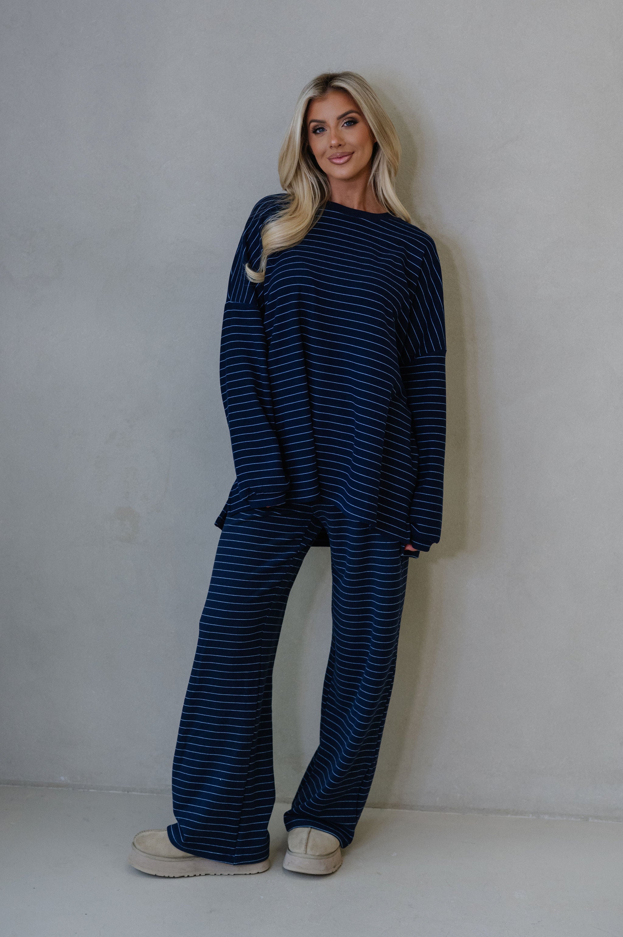 Laurel Striped Top-Navy
