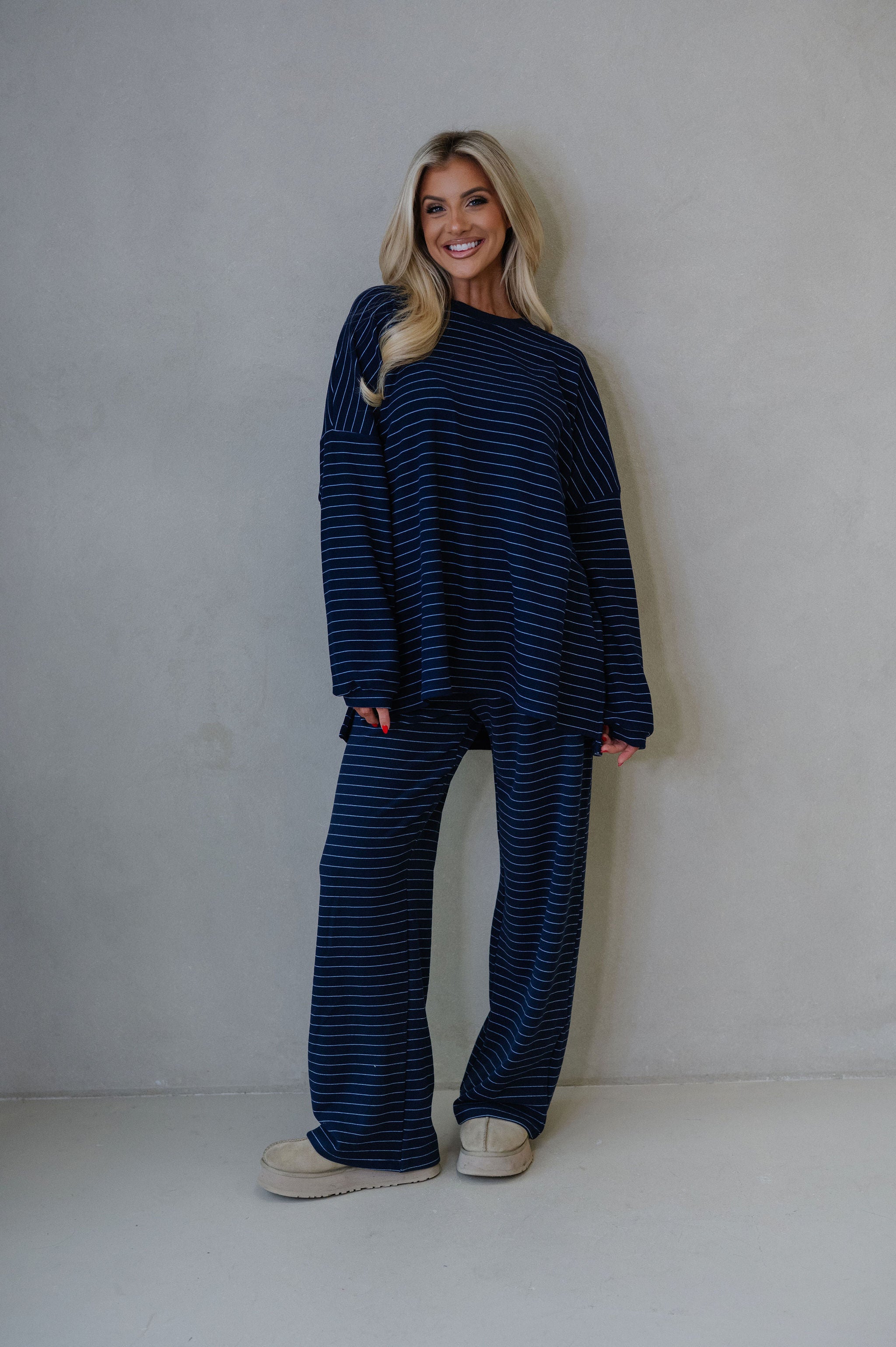 Hattie Striped Pants-Navy