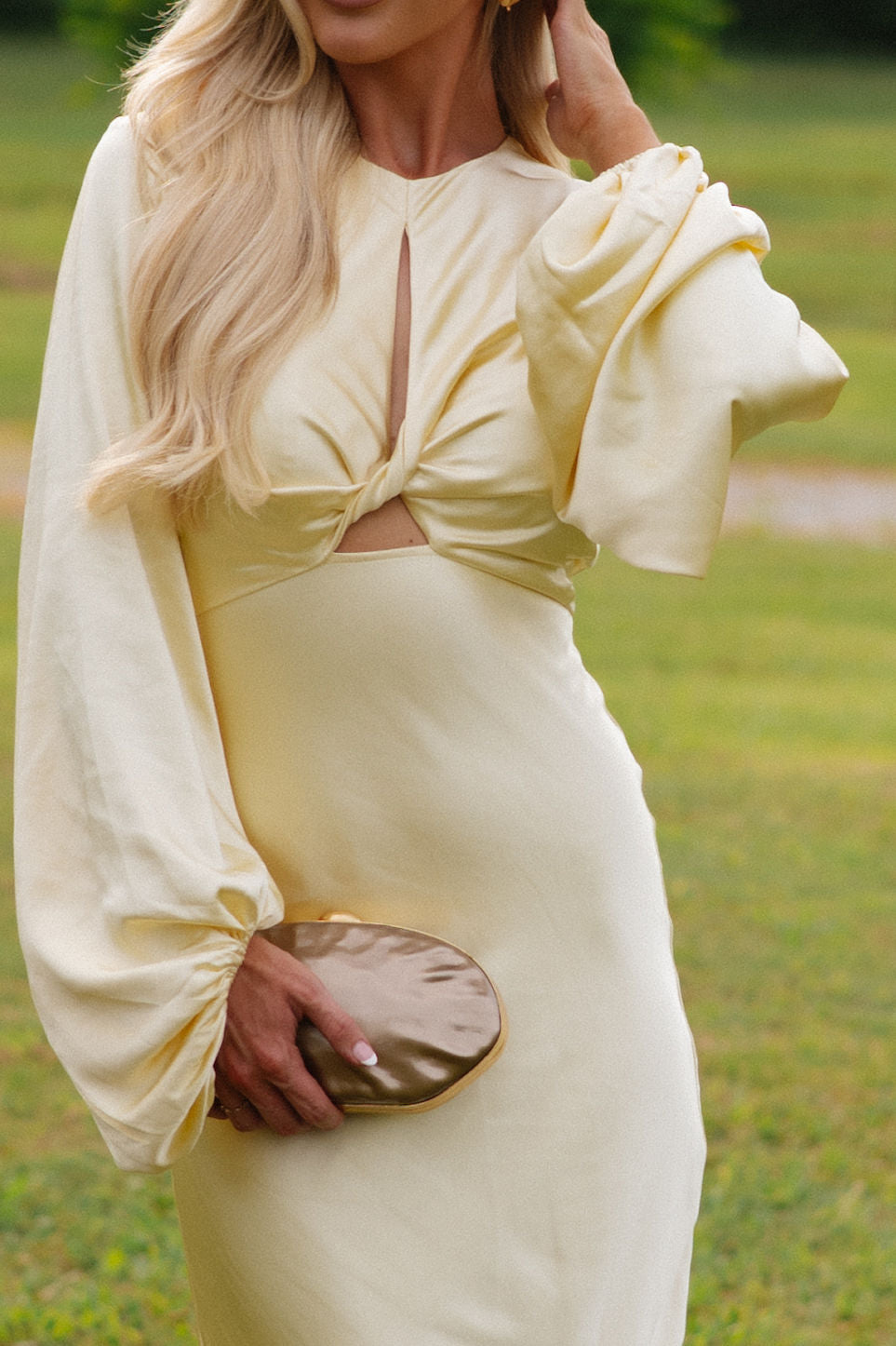 Knot Detail Balloon Sleeve Maxi Dress-Yellow