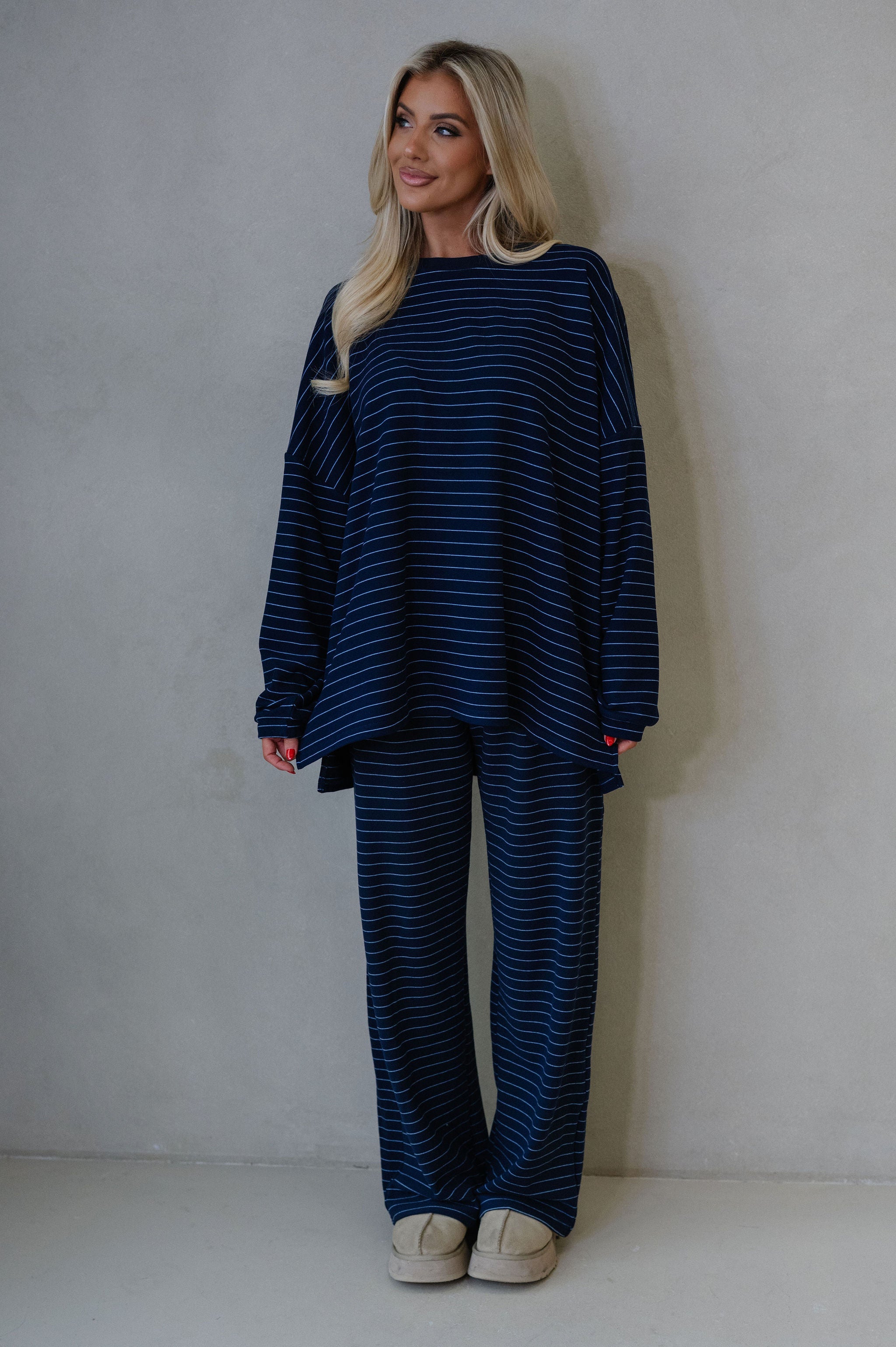 Hattie Striped Pants-Navy