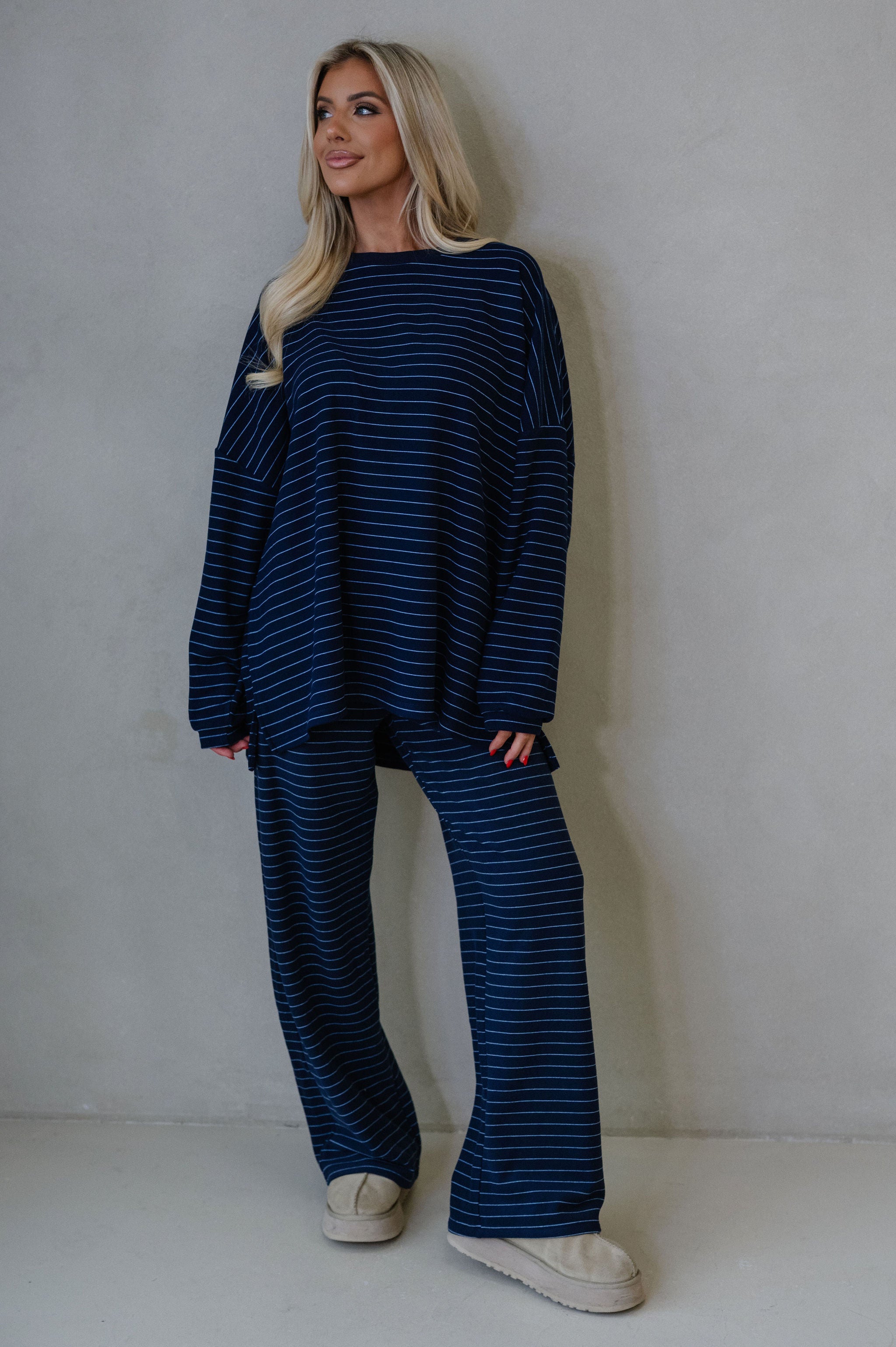 Hattie Striped Pants-Navy