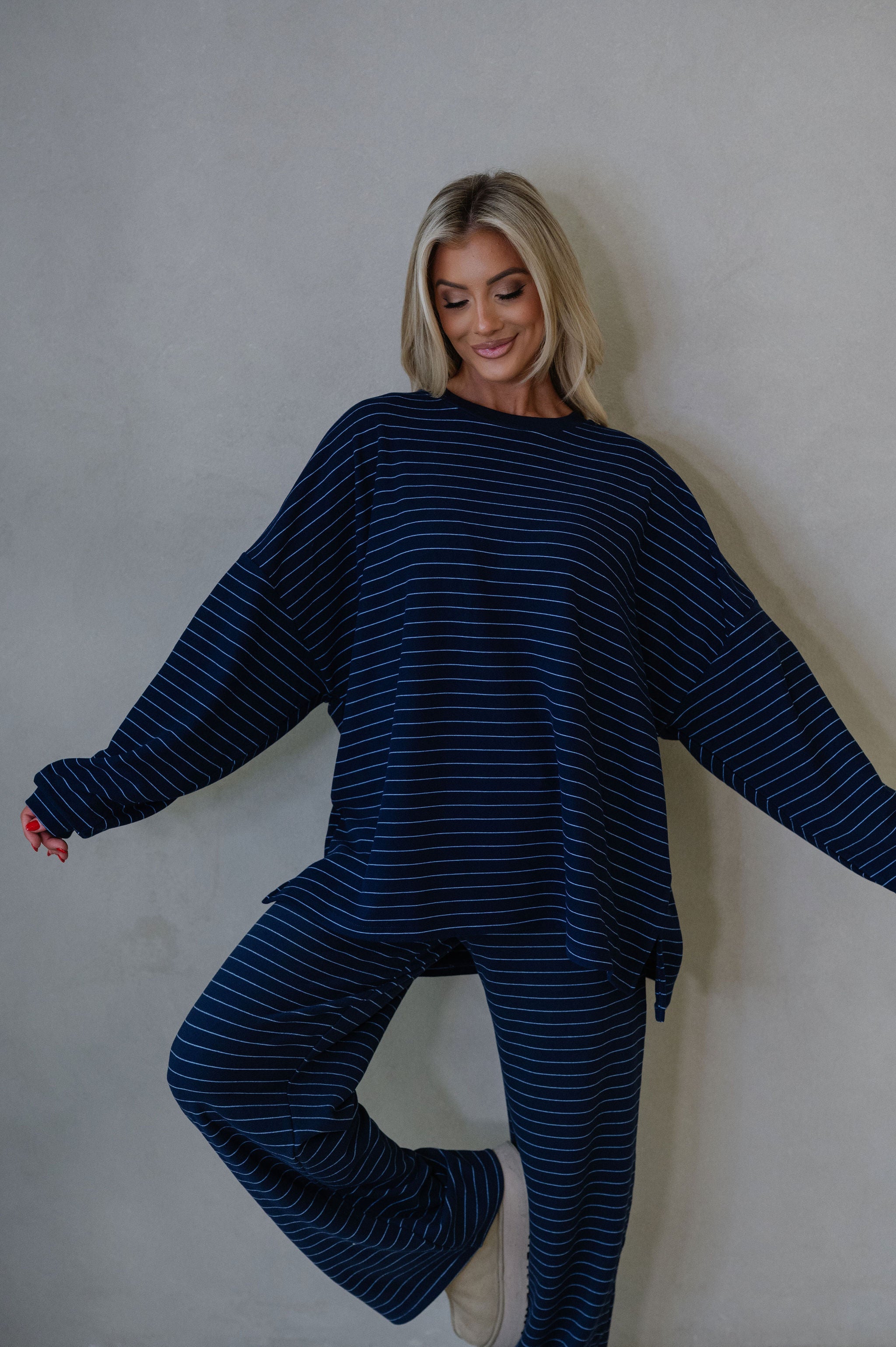 Hattie Striped Pants-Navy