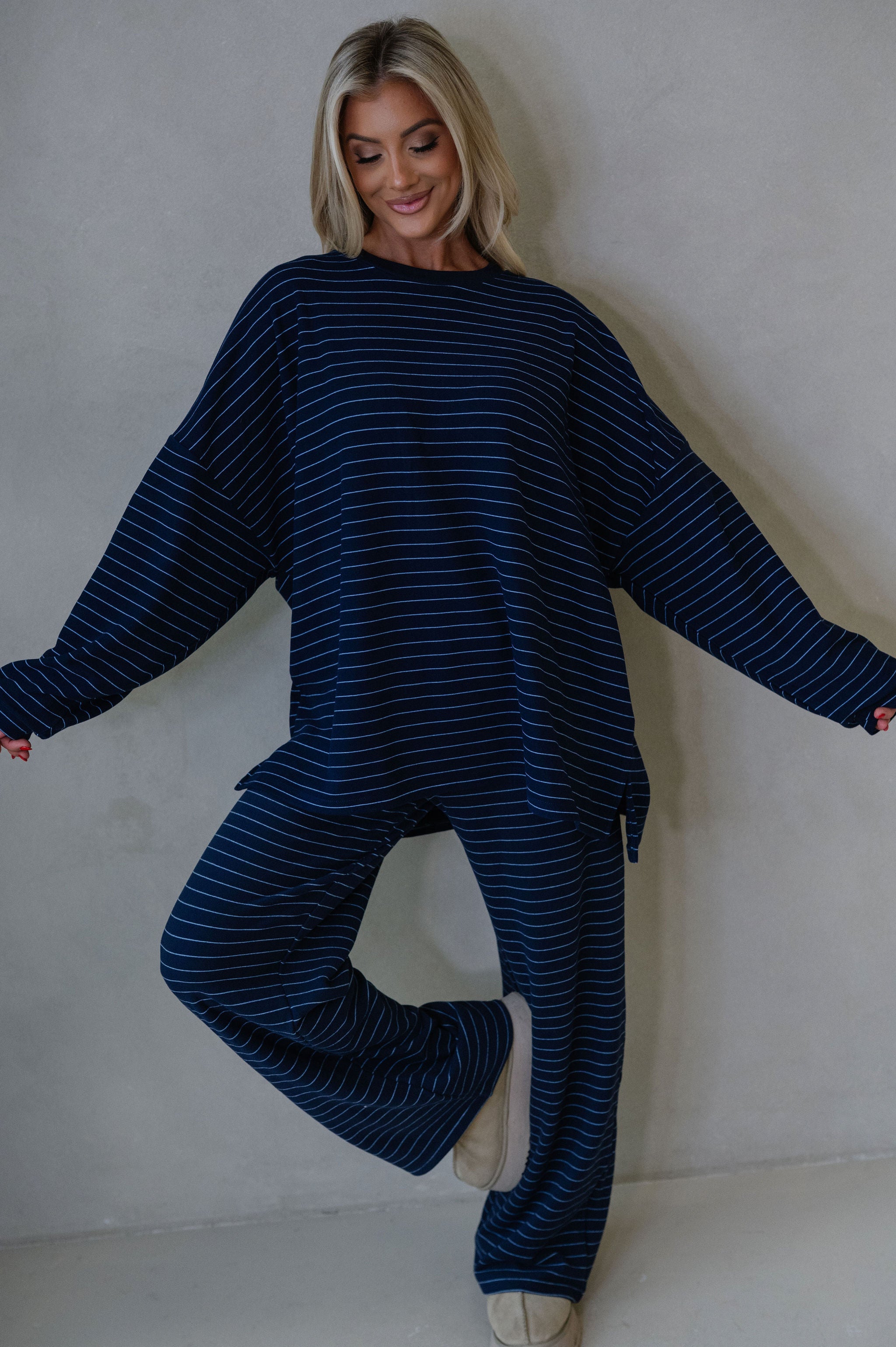 Hattie Striped Pants-Navy
