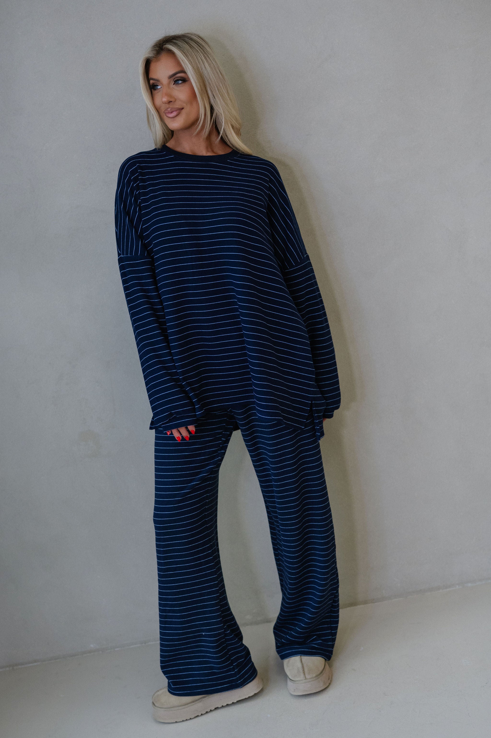 Hattie Striped Pants-Navy