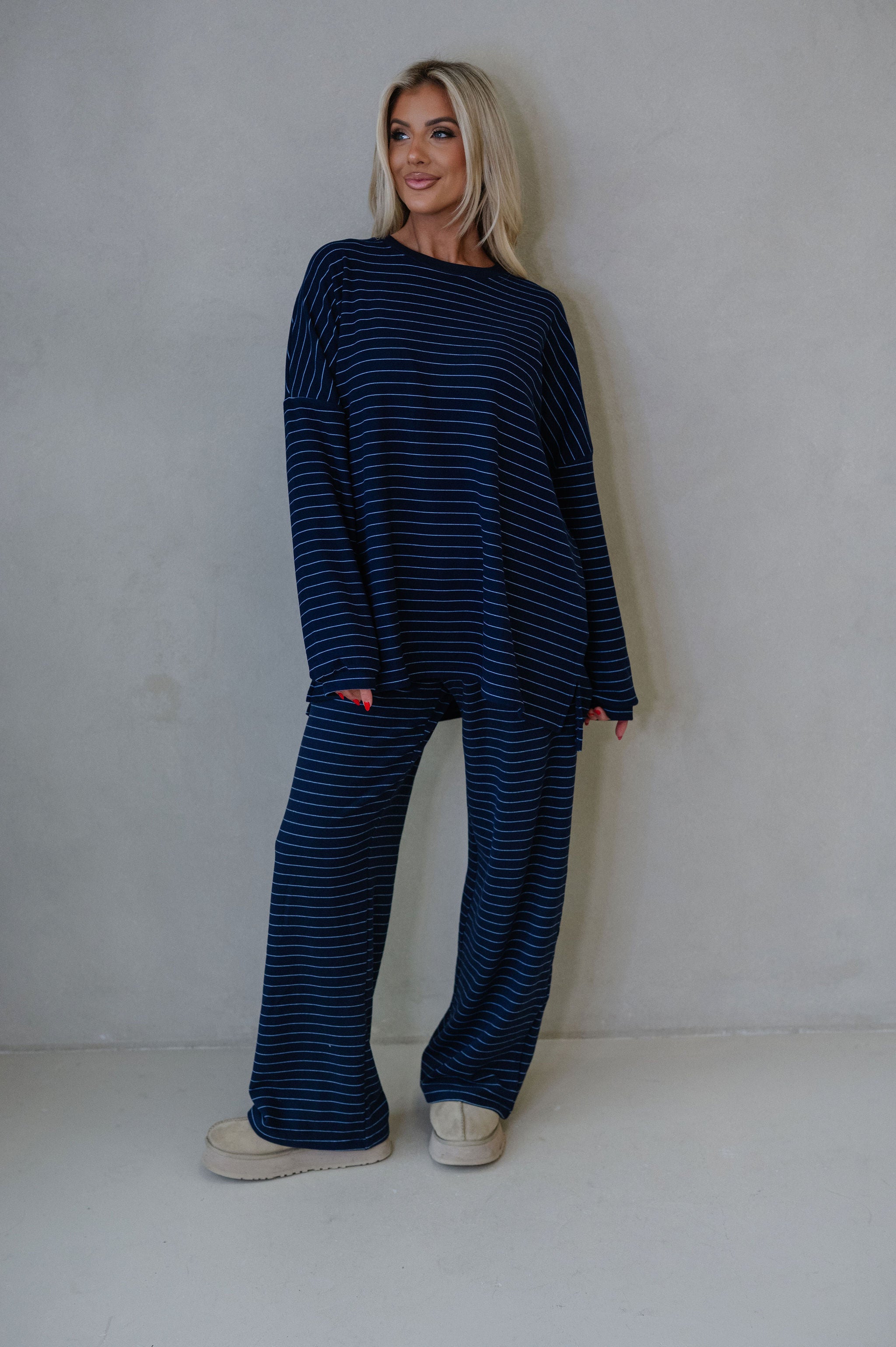 Hattie Striped Pants-Navy