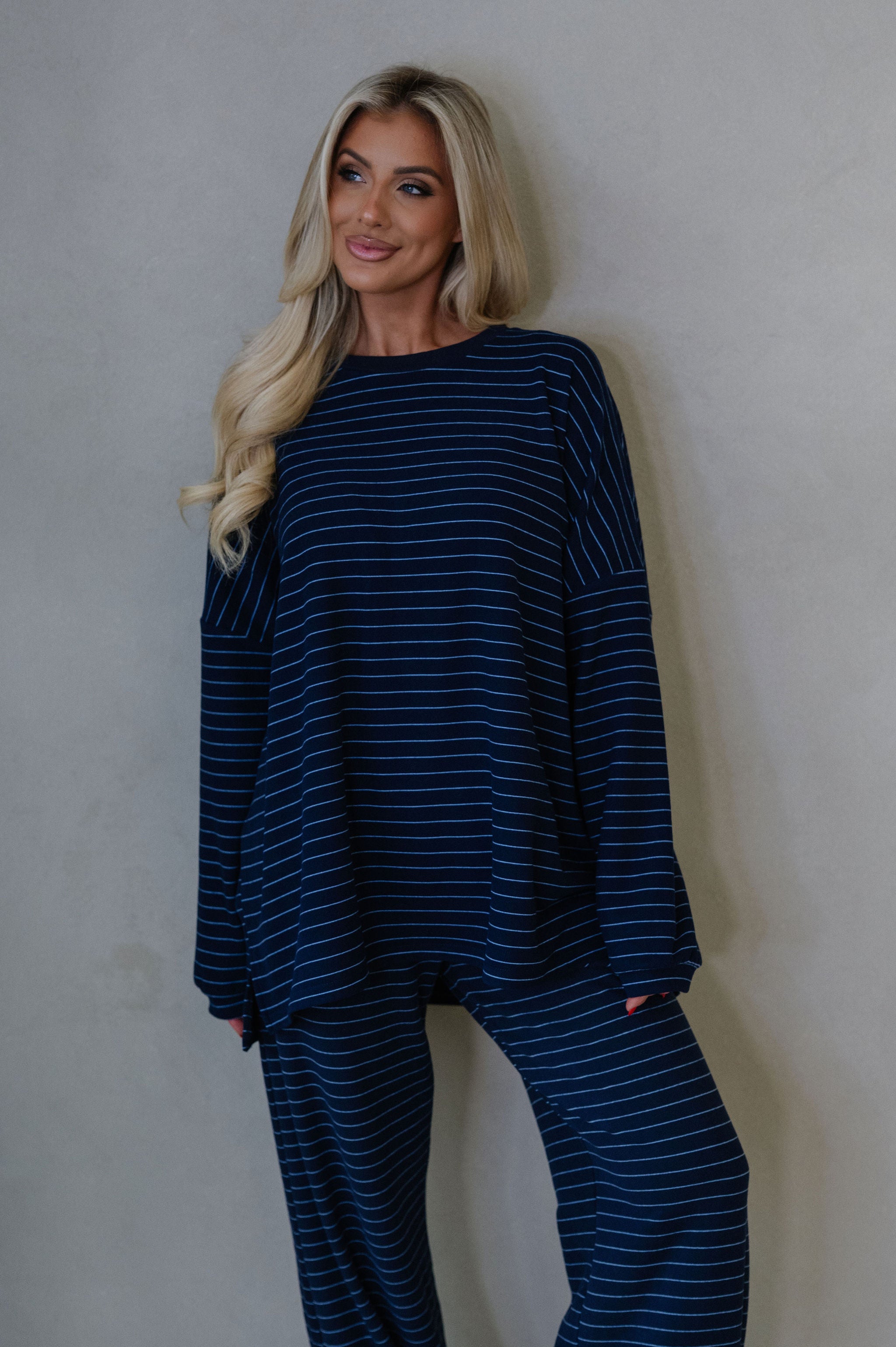 Laurel Striped Top-Navy