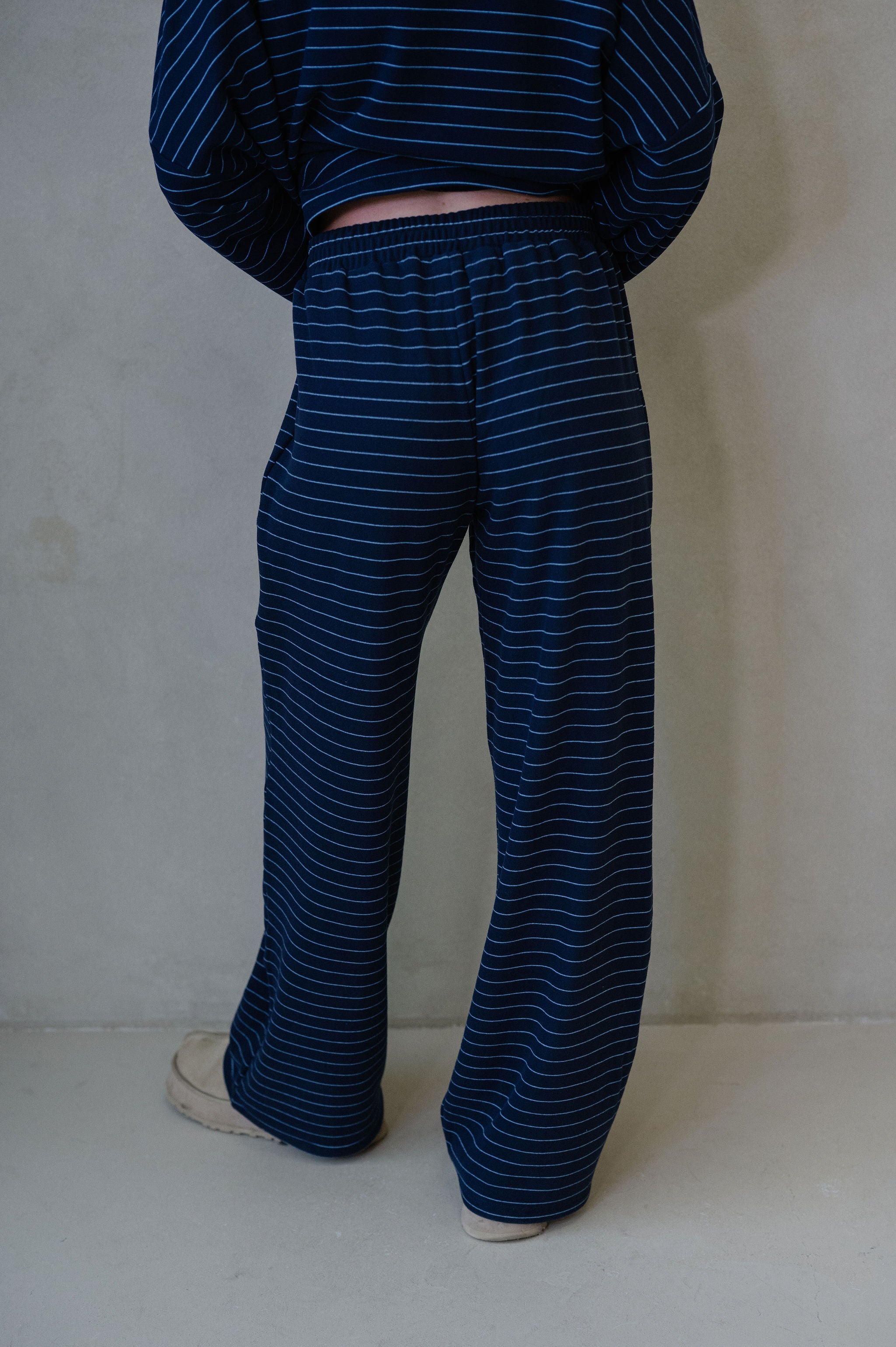 Hattie Striped Pants-Navy