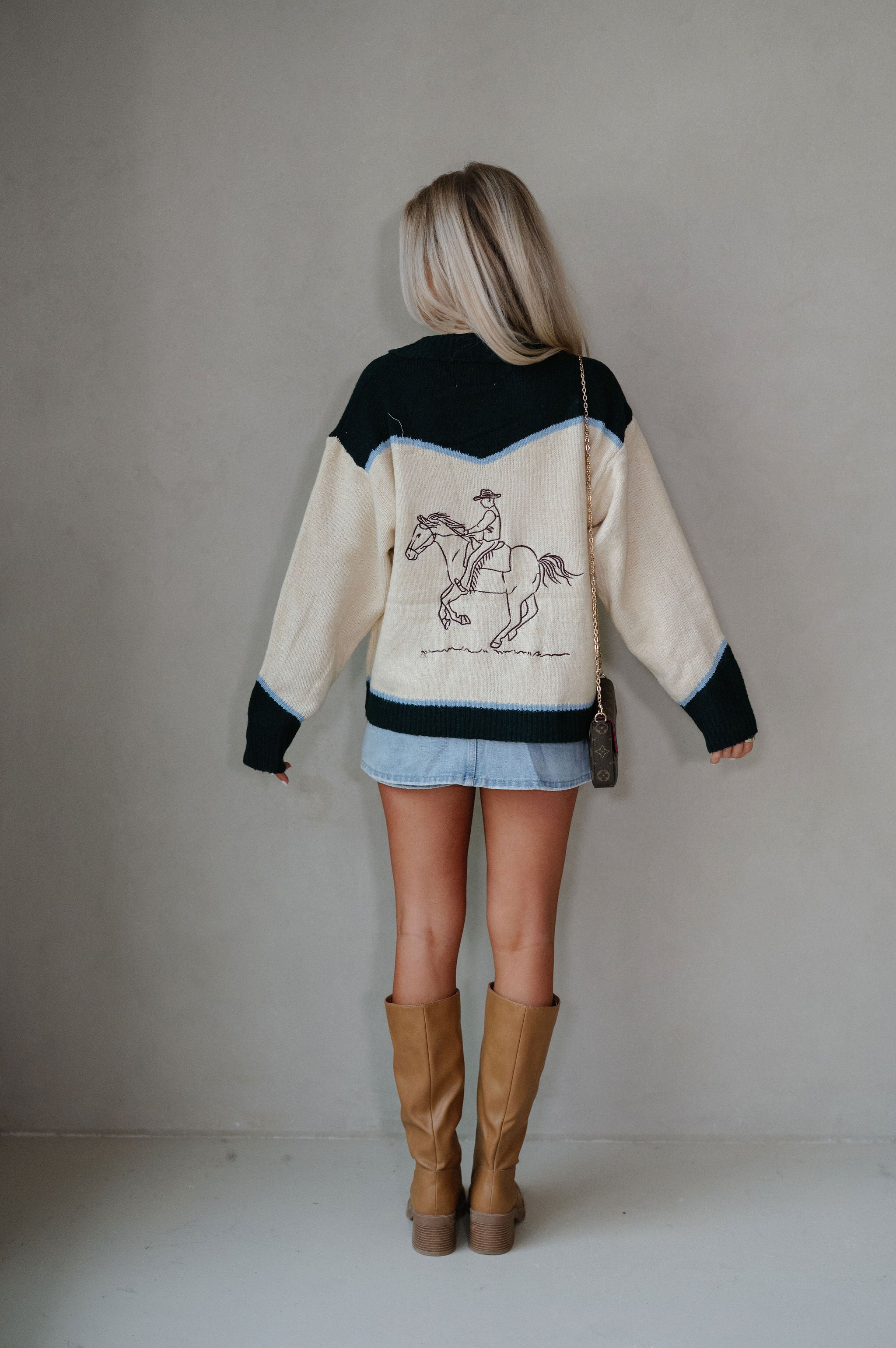 Rodeo Embroidered Graphic Zip Cardigan-Butter