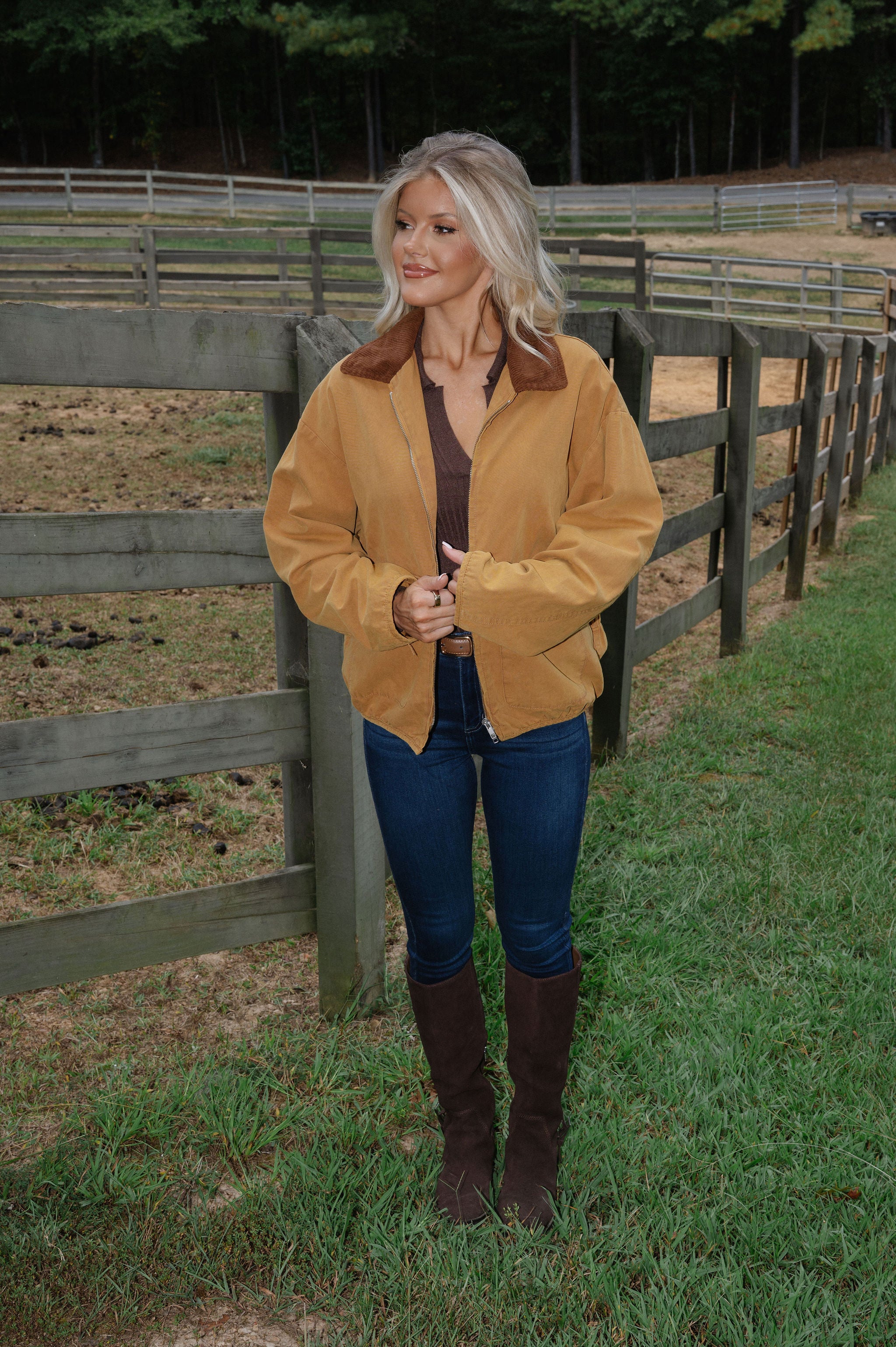 Collared Barn Jacket- Camel/Brown