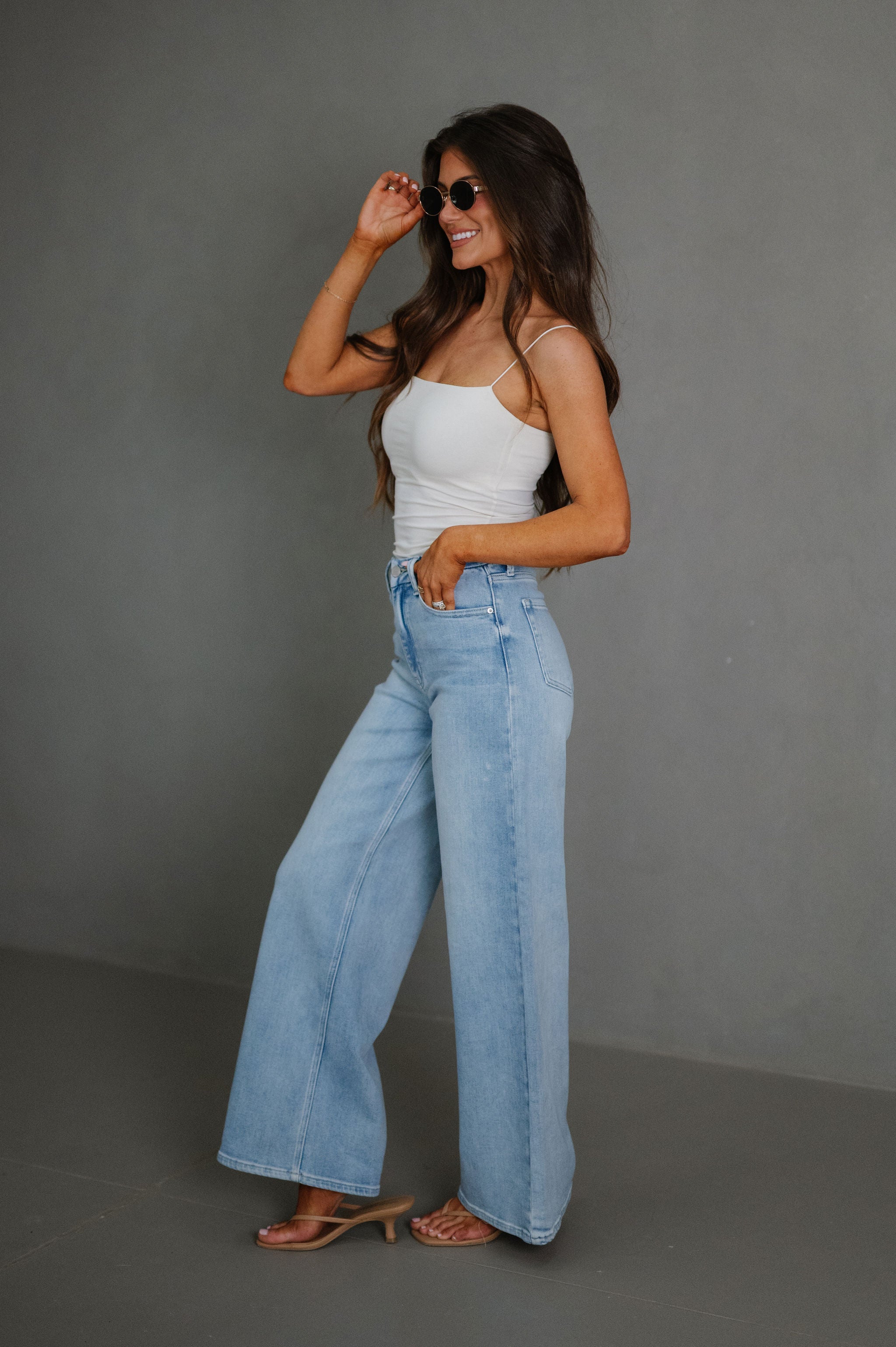 Poppy Wide Leg Jeans-Light Denim