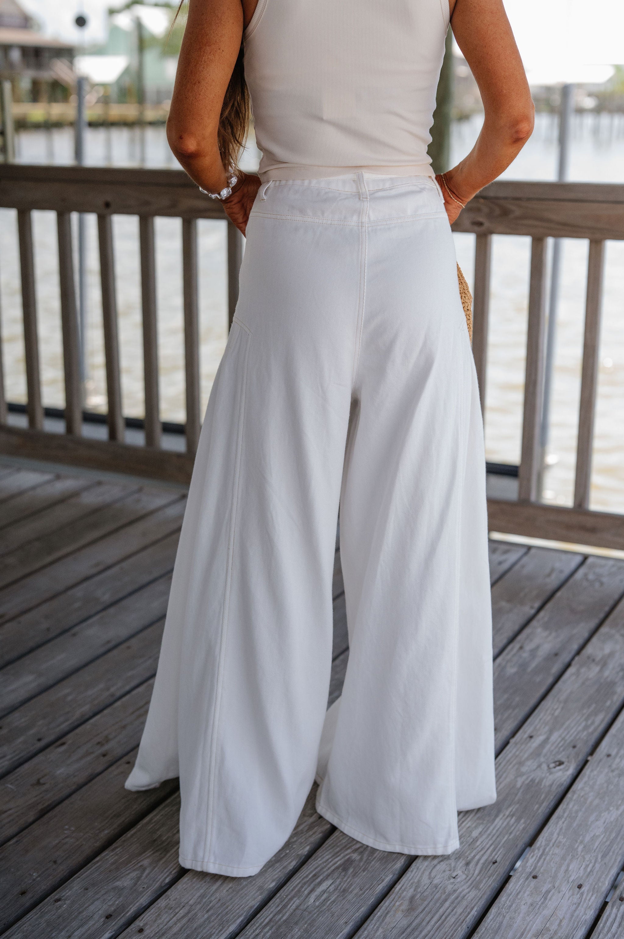 Wide Leg Waist Tie Jeans-Off White