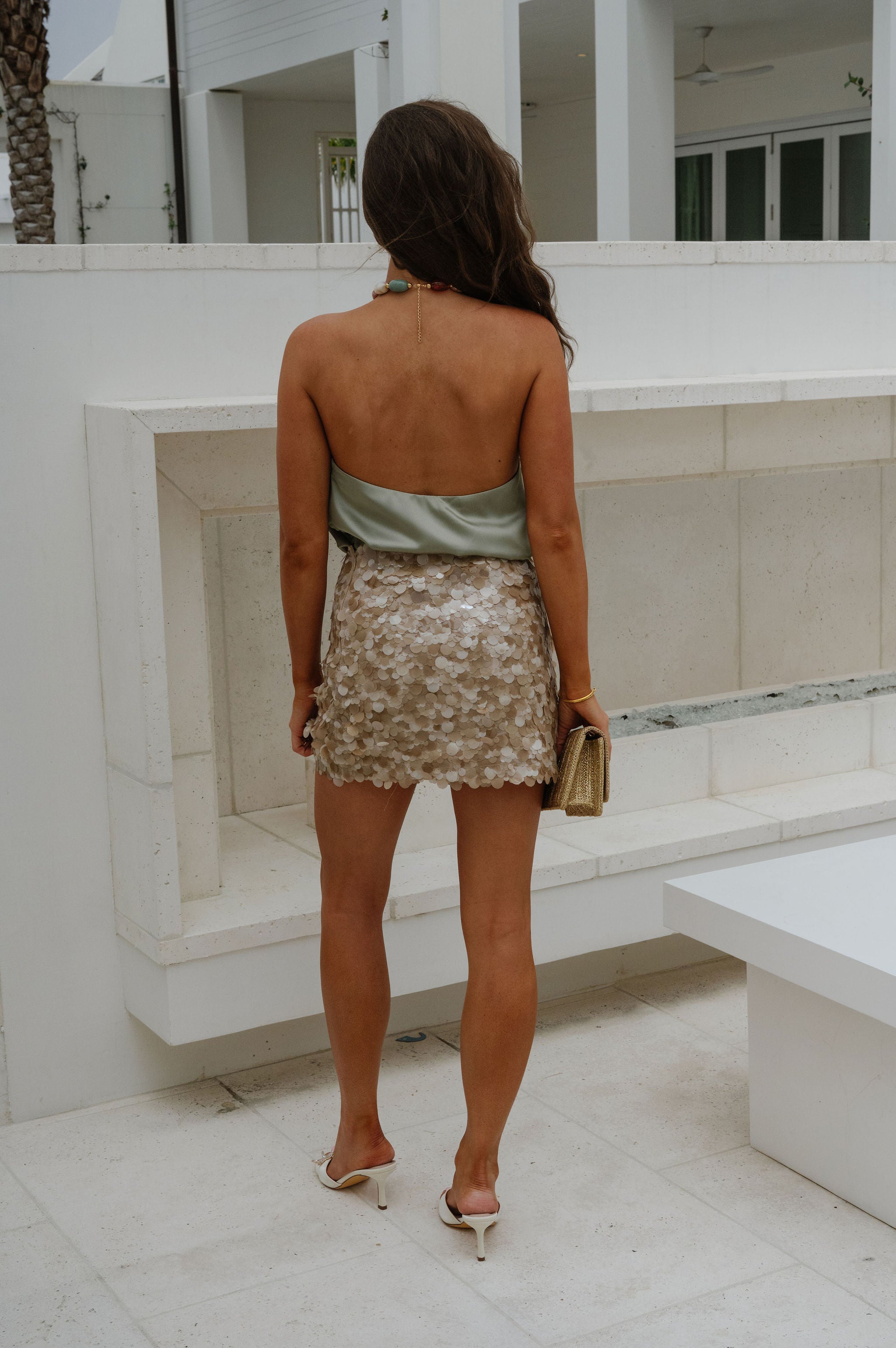 Tori Beaded Halter Top-Sage