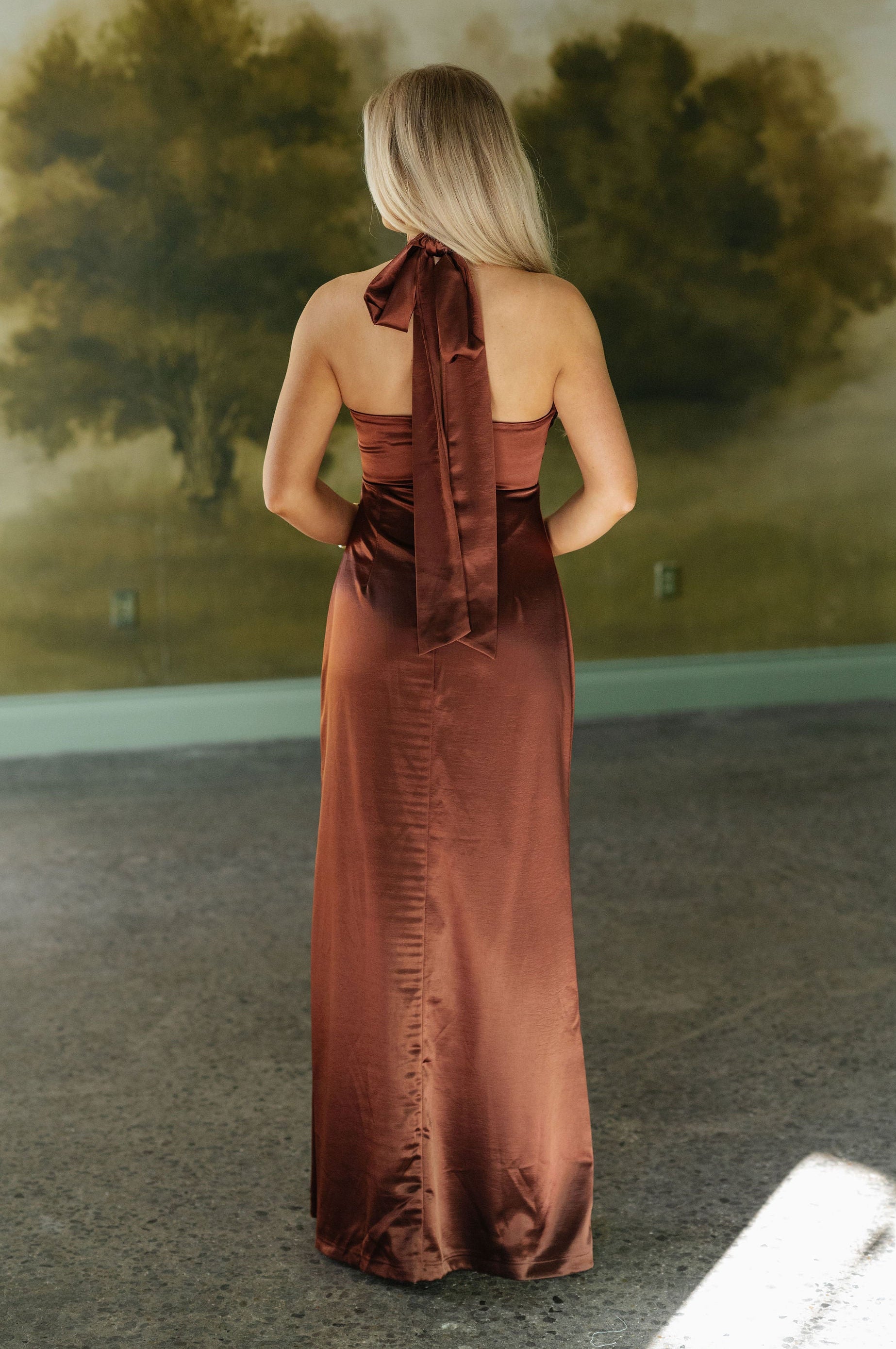 Twist Front Halter Dress- Dark Copper