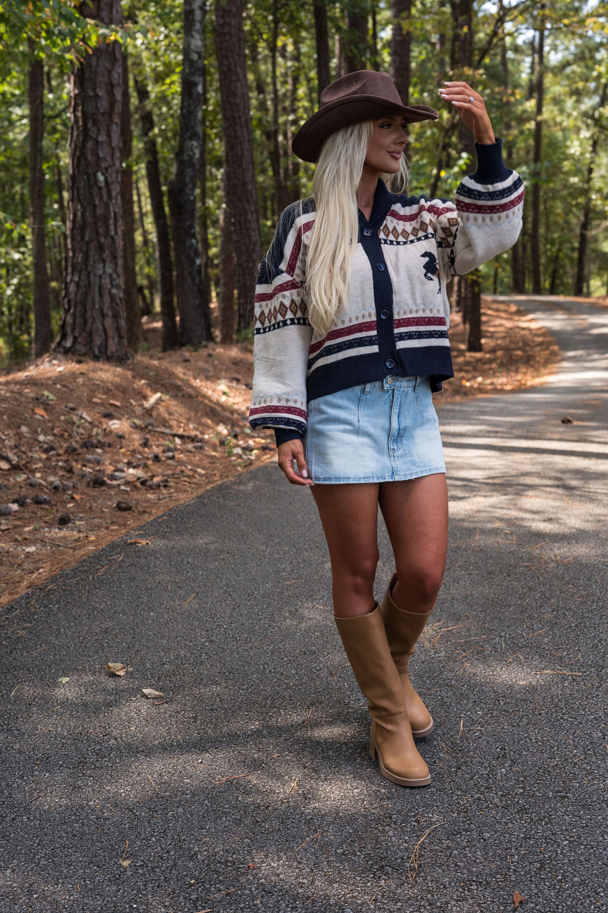 Horse Motif Sweater Cardigan-Cream Multi