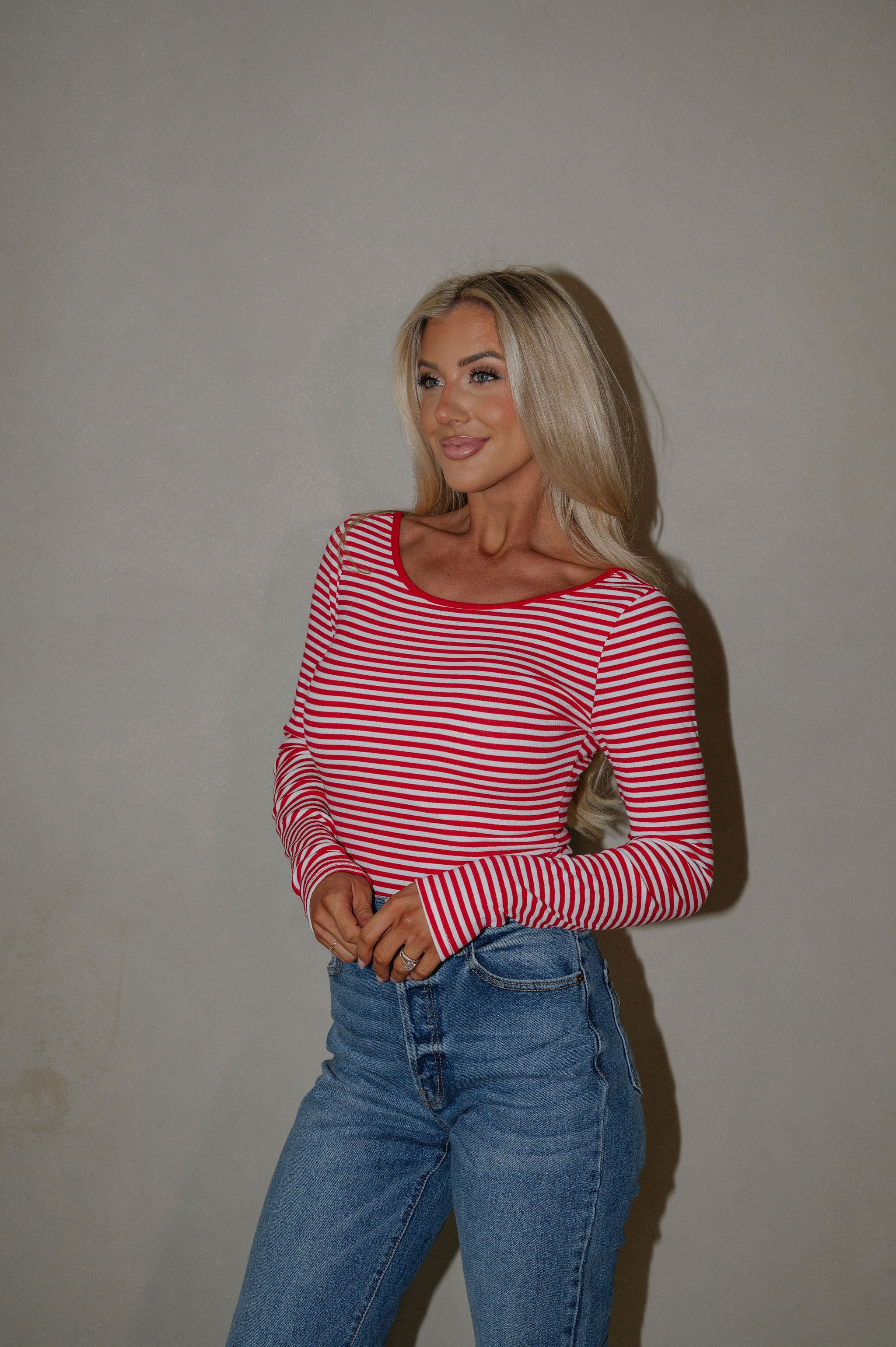 Ridley Striped Top-Red