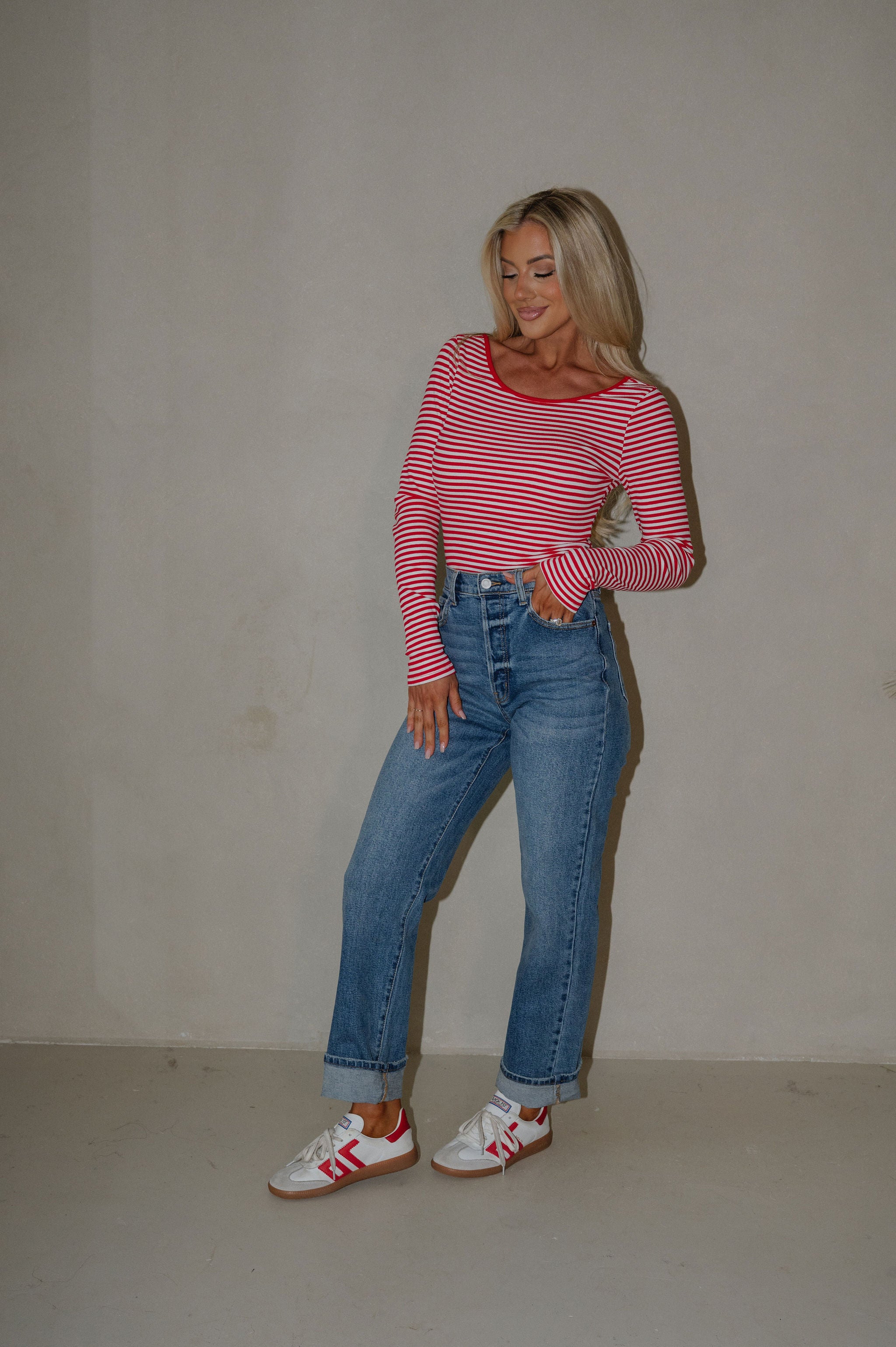 Ridley Striped Top-Red