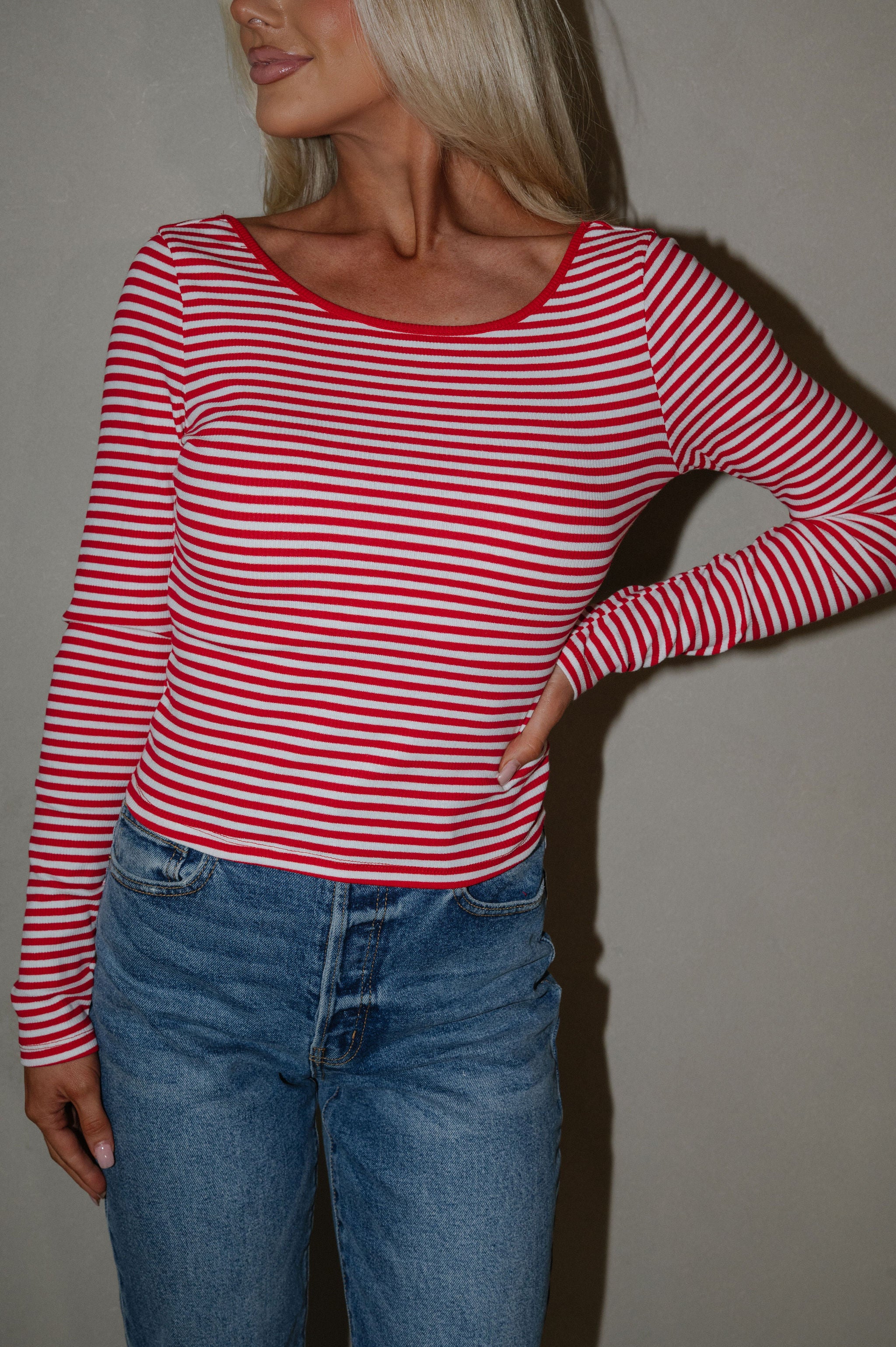 Ridley Striped Top-Red