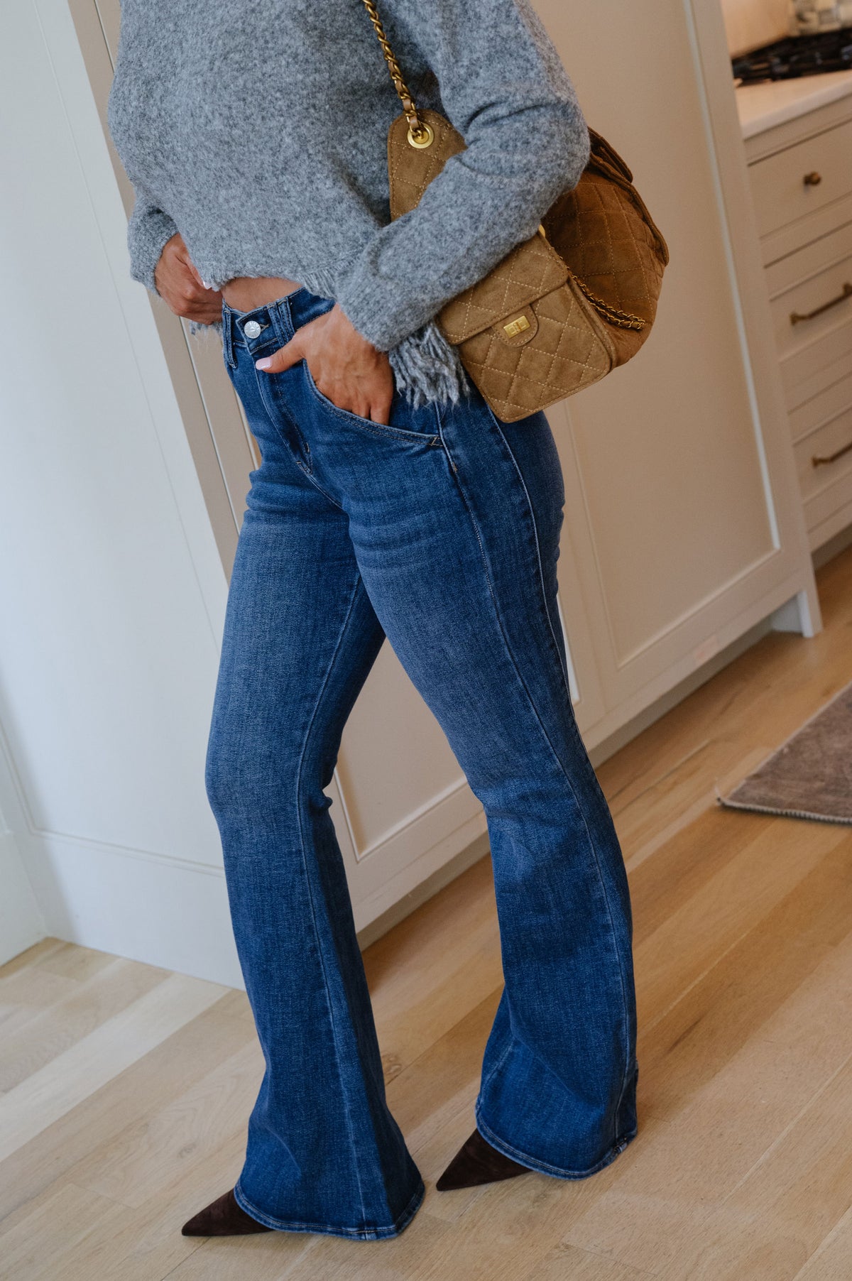 High Rise Flare Trouser-Dark Denim