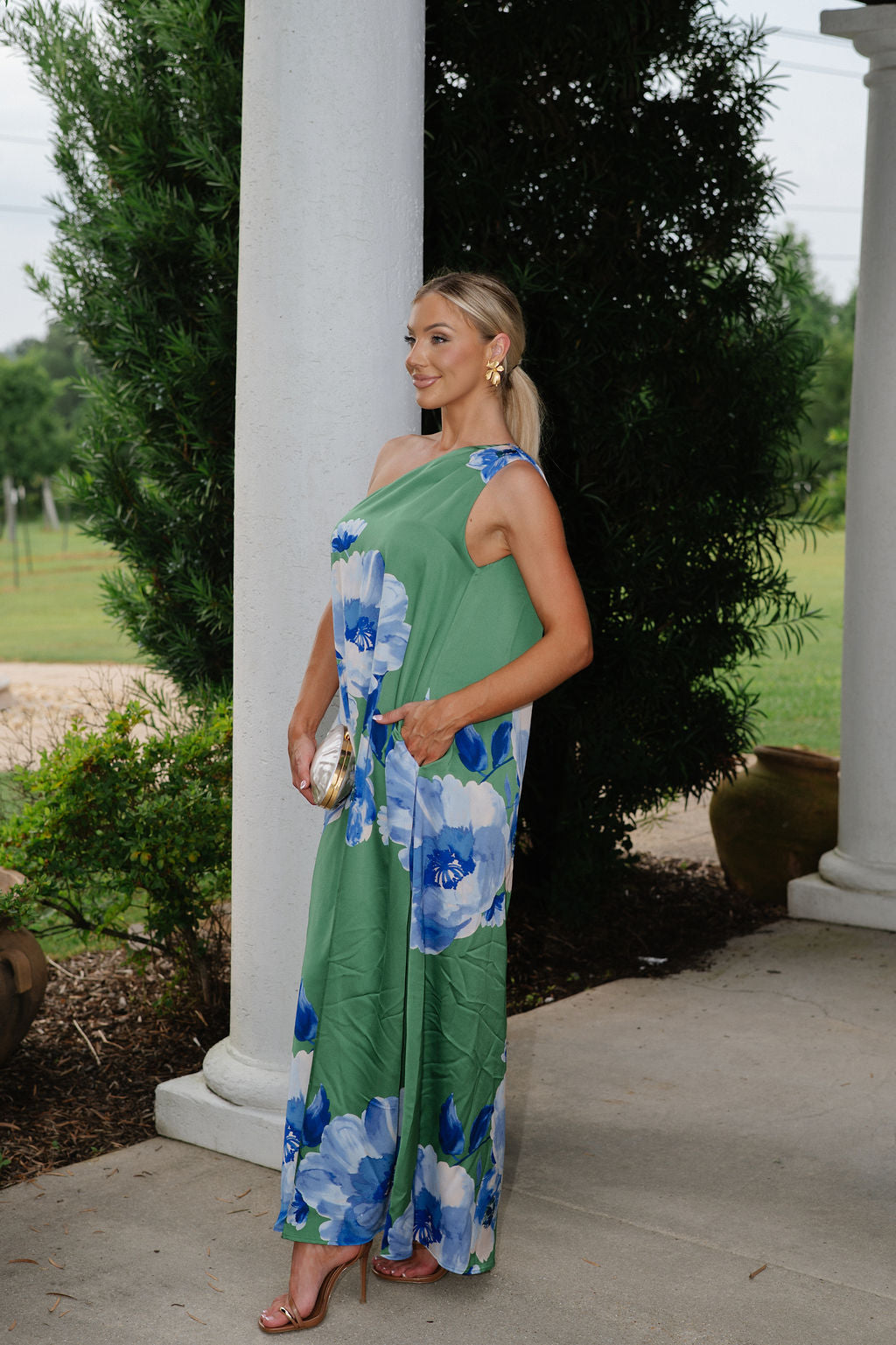 Glena Floral Maxi Dress-Green/Blue