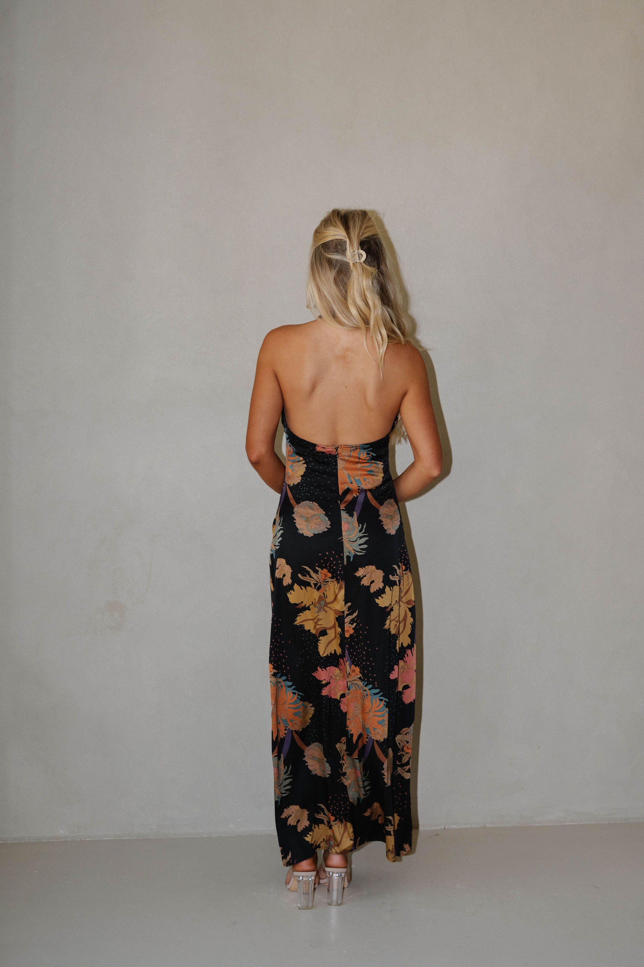 Annie Halter Neck Maxi Dress-Black Multi
