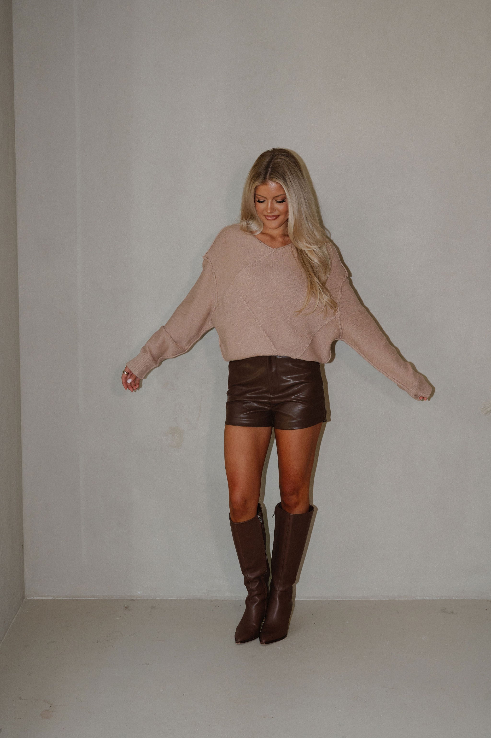 Lilly Exposed Seam Sweater-Sand