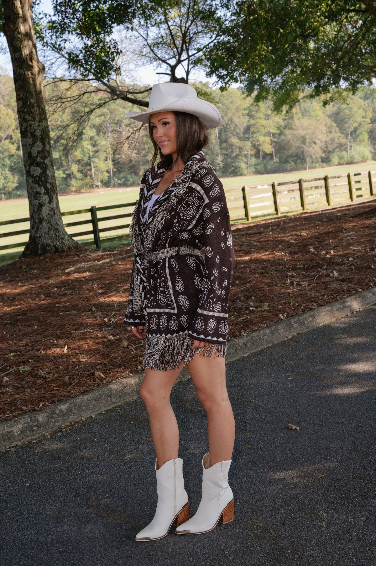 Zara Bandana Pattern Fringed Cardigan-Brown