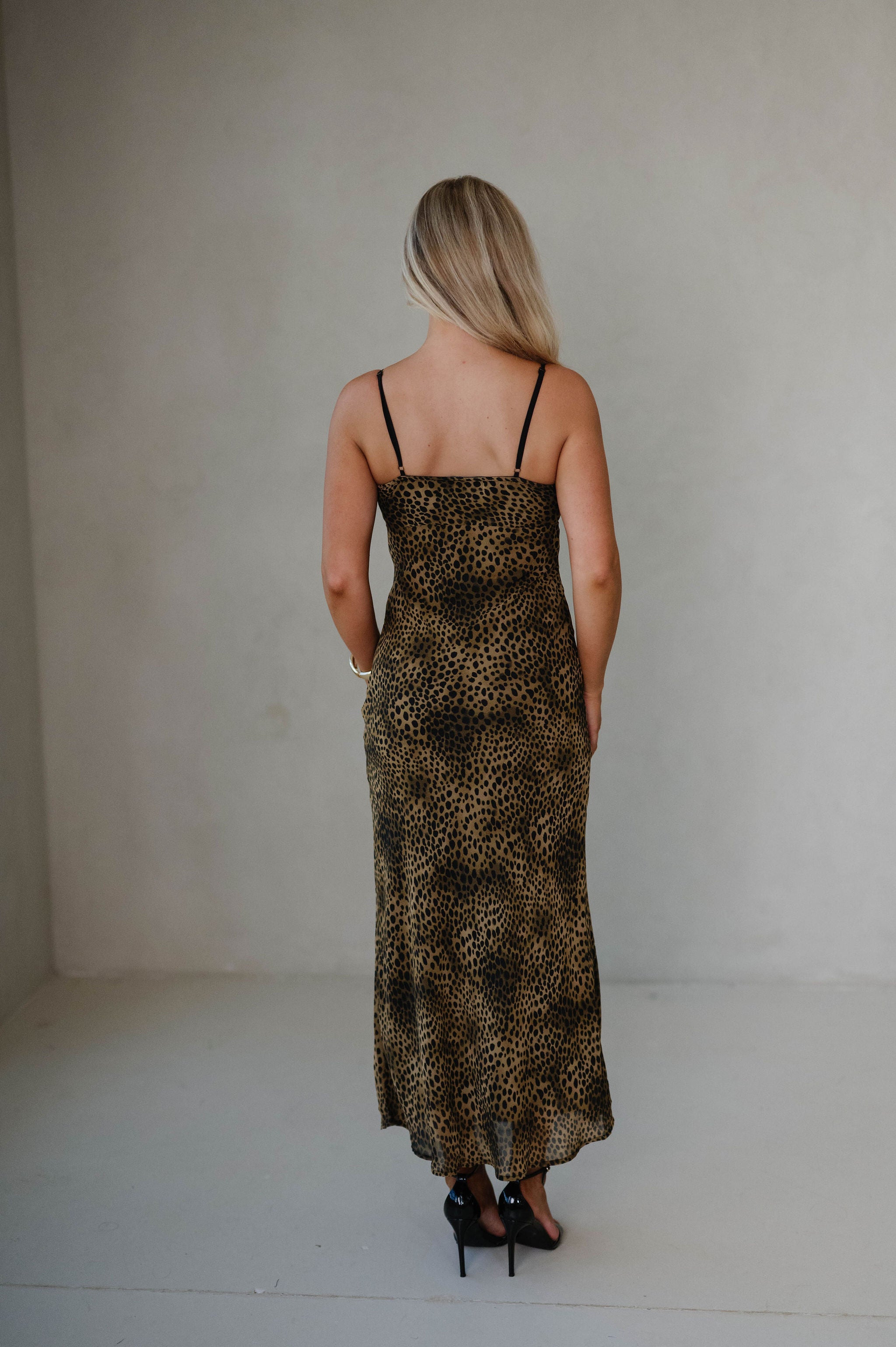 Leopard Front Tie Midi Dress-Taupe