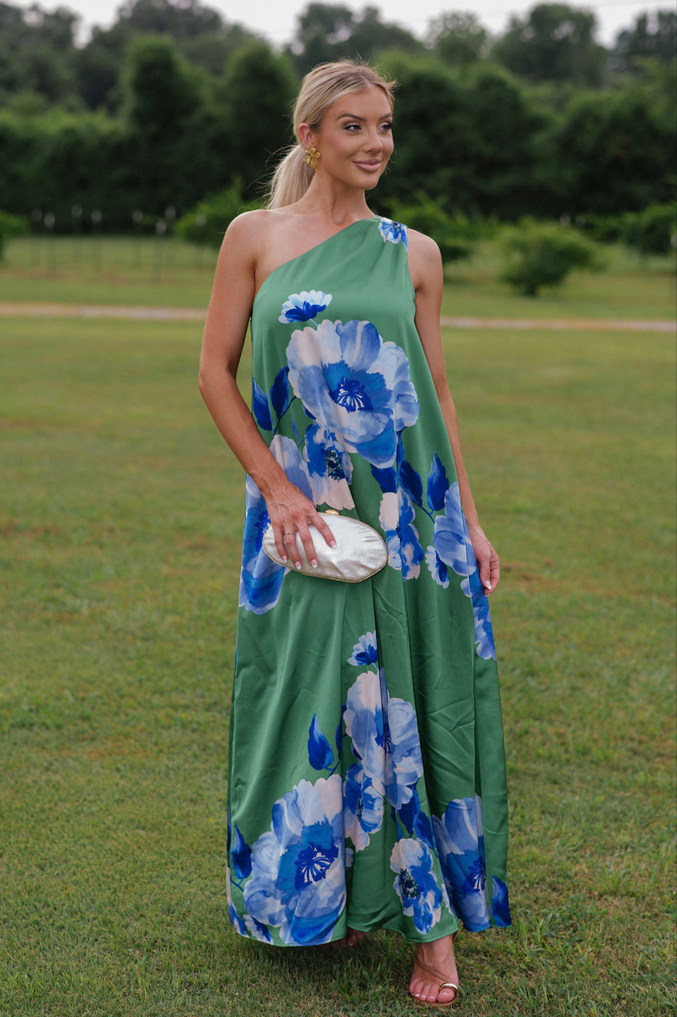 Glena Floral Maxi Dress-Green/Blue