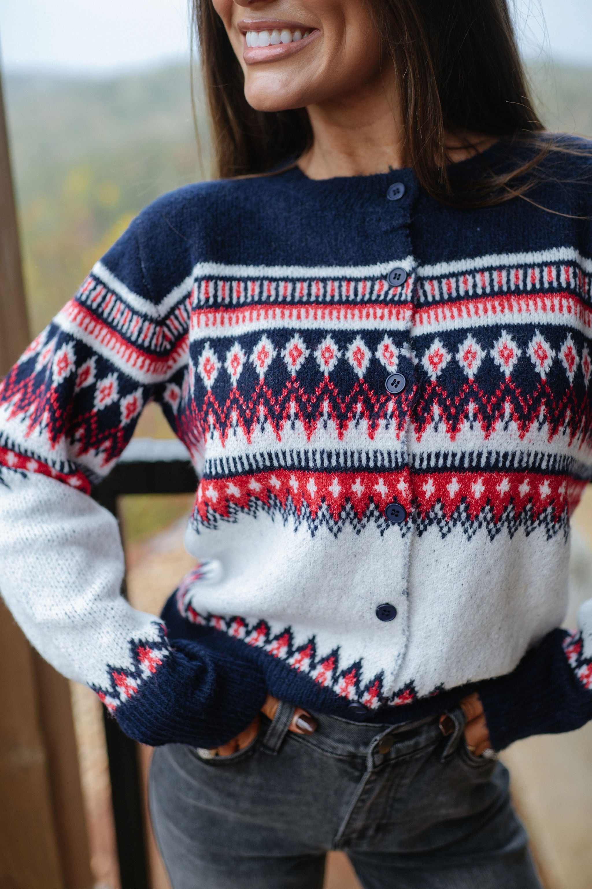 Astrid Nordic Cardigan-White Multi