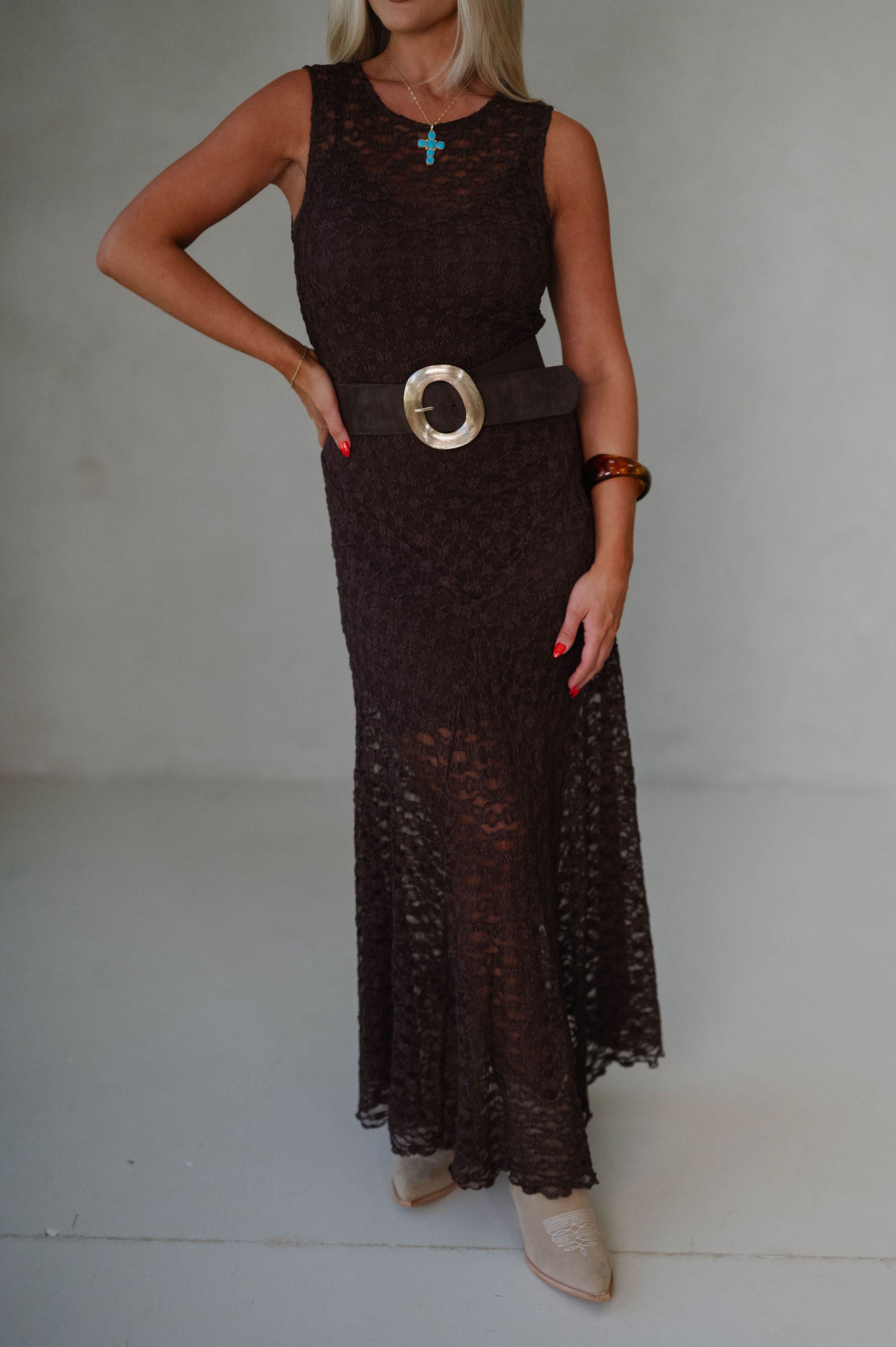 Loving Life Lace Dress- Brown