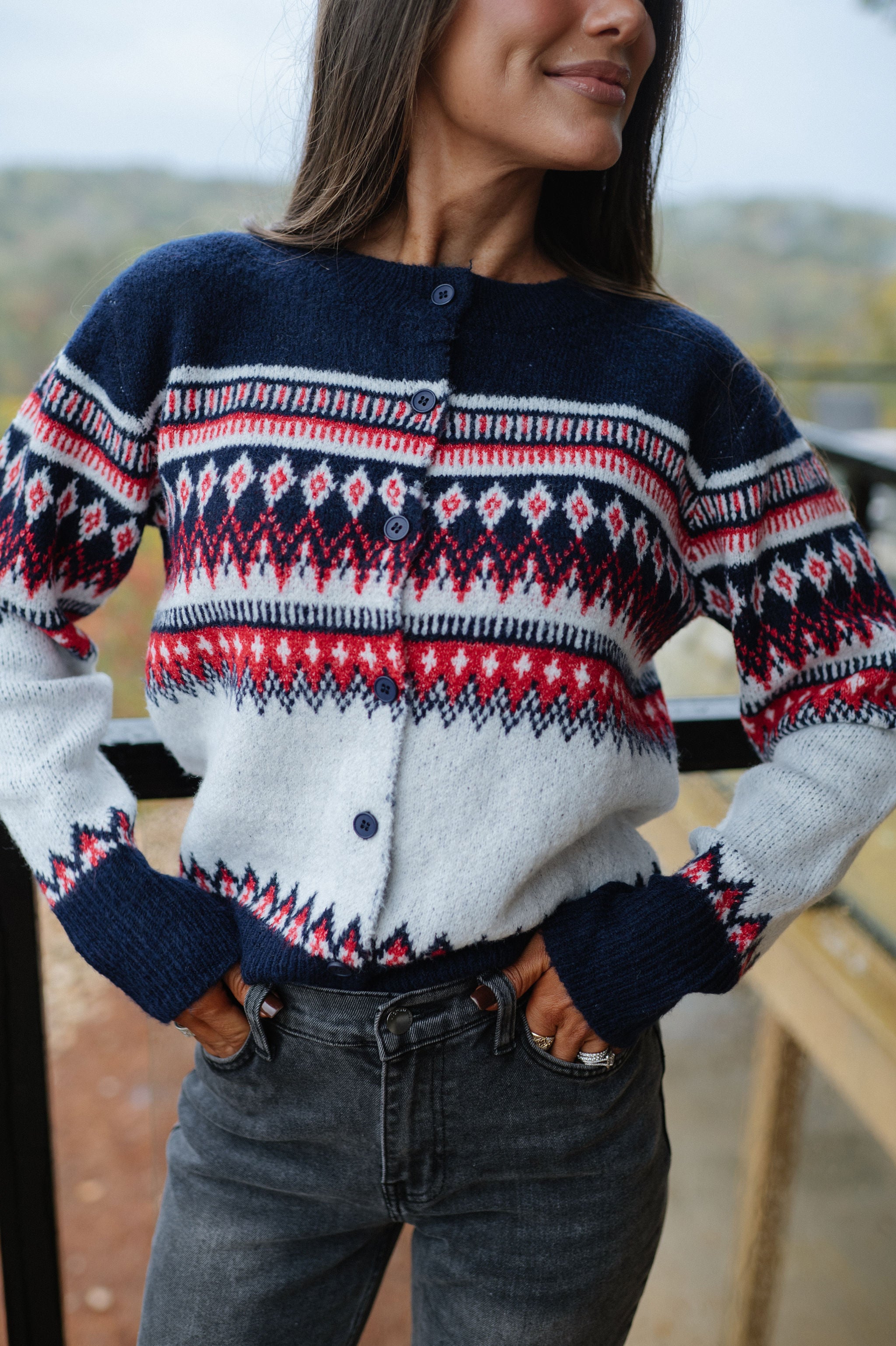 Astrid Nordic Cardigan-White Multi