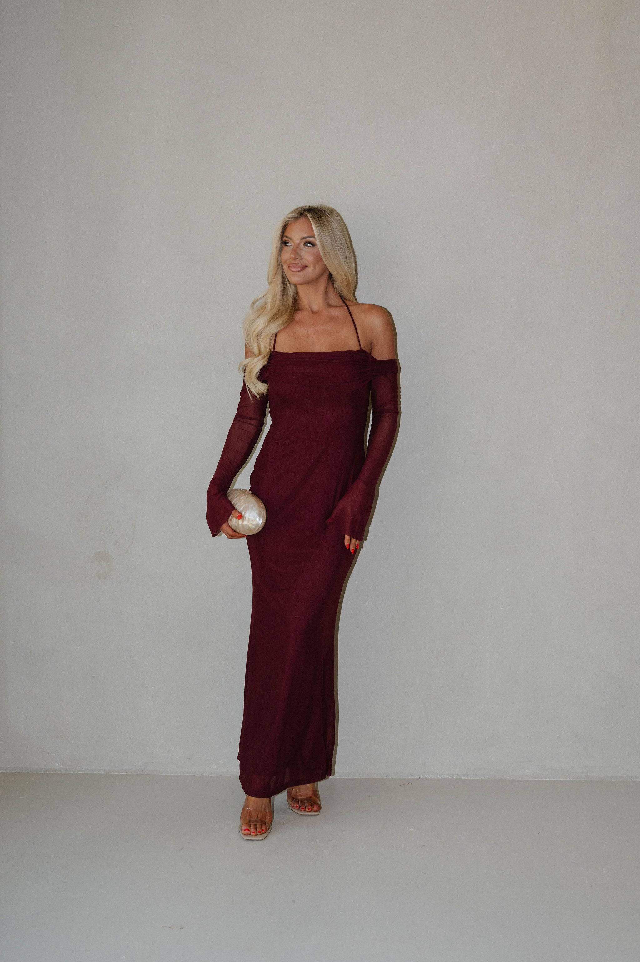 Addyson Mesh Maxi Dress-Burgundy
