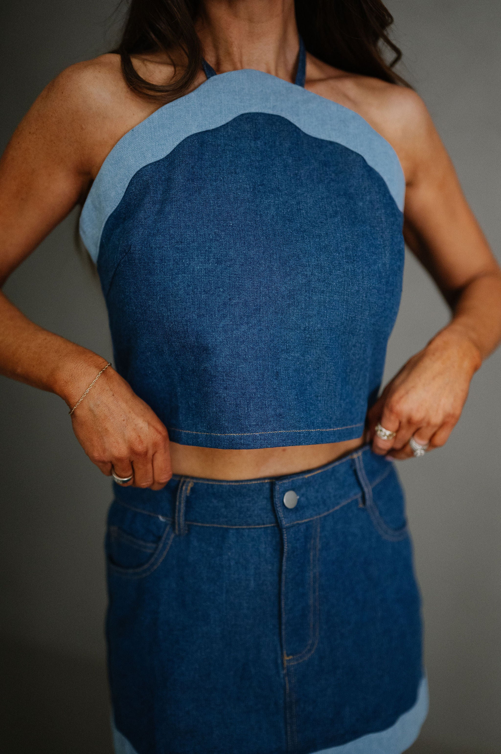 Millie Scallop Hem Skirt Set-Denim