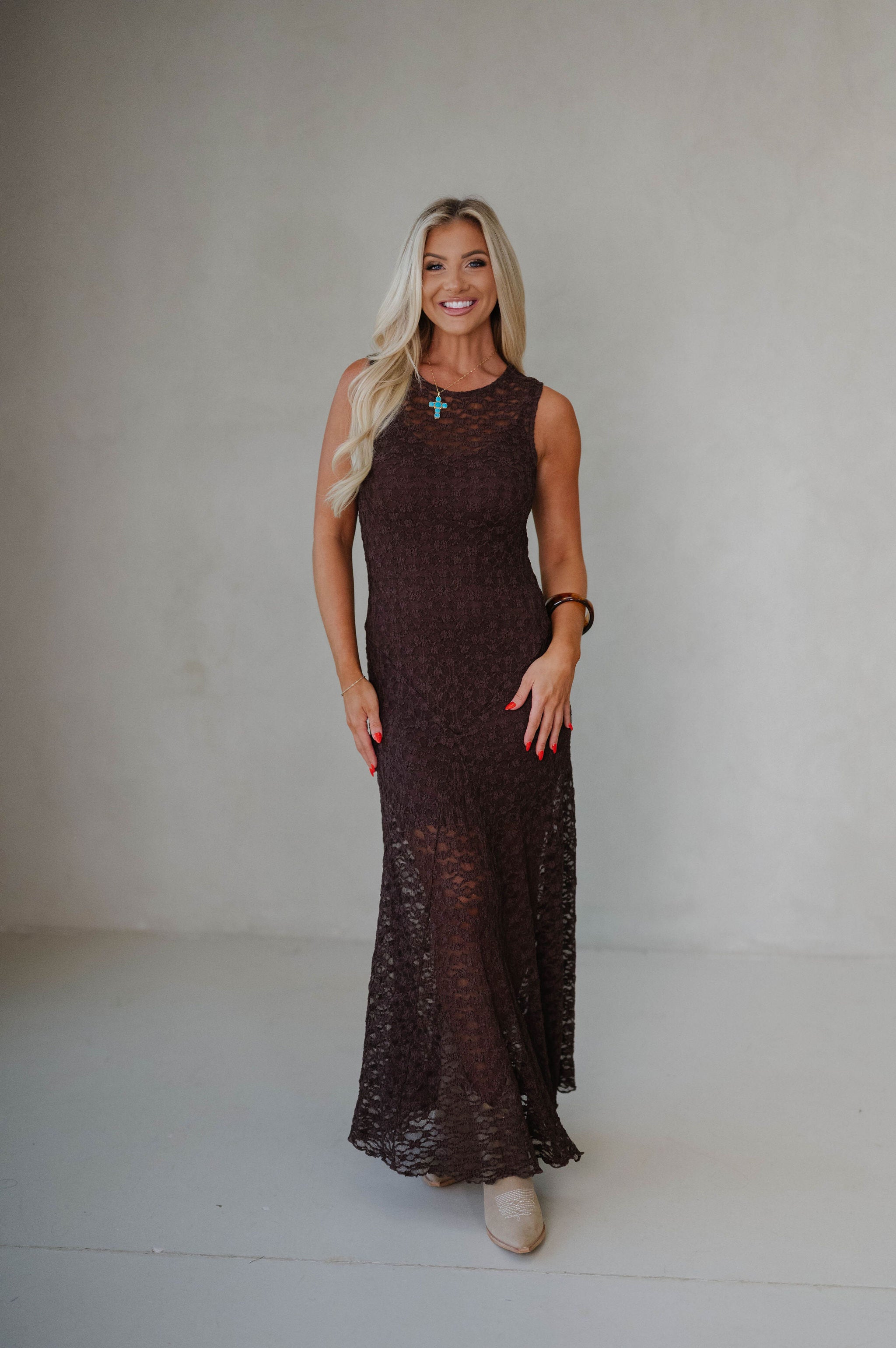 Loving Life Lace Dress- Brown