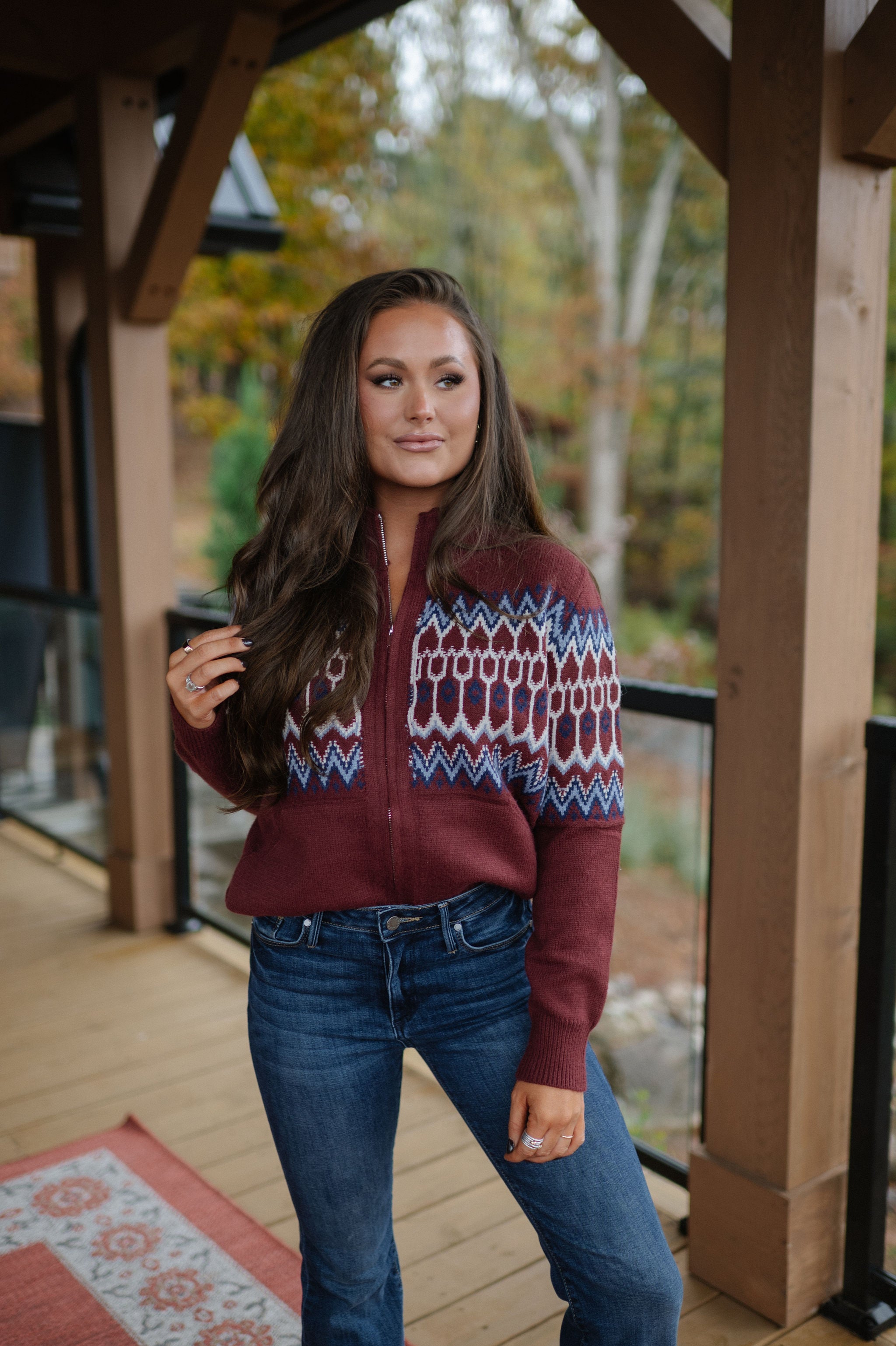 Fair Isle Cardigan Sweater-Cocoa