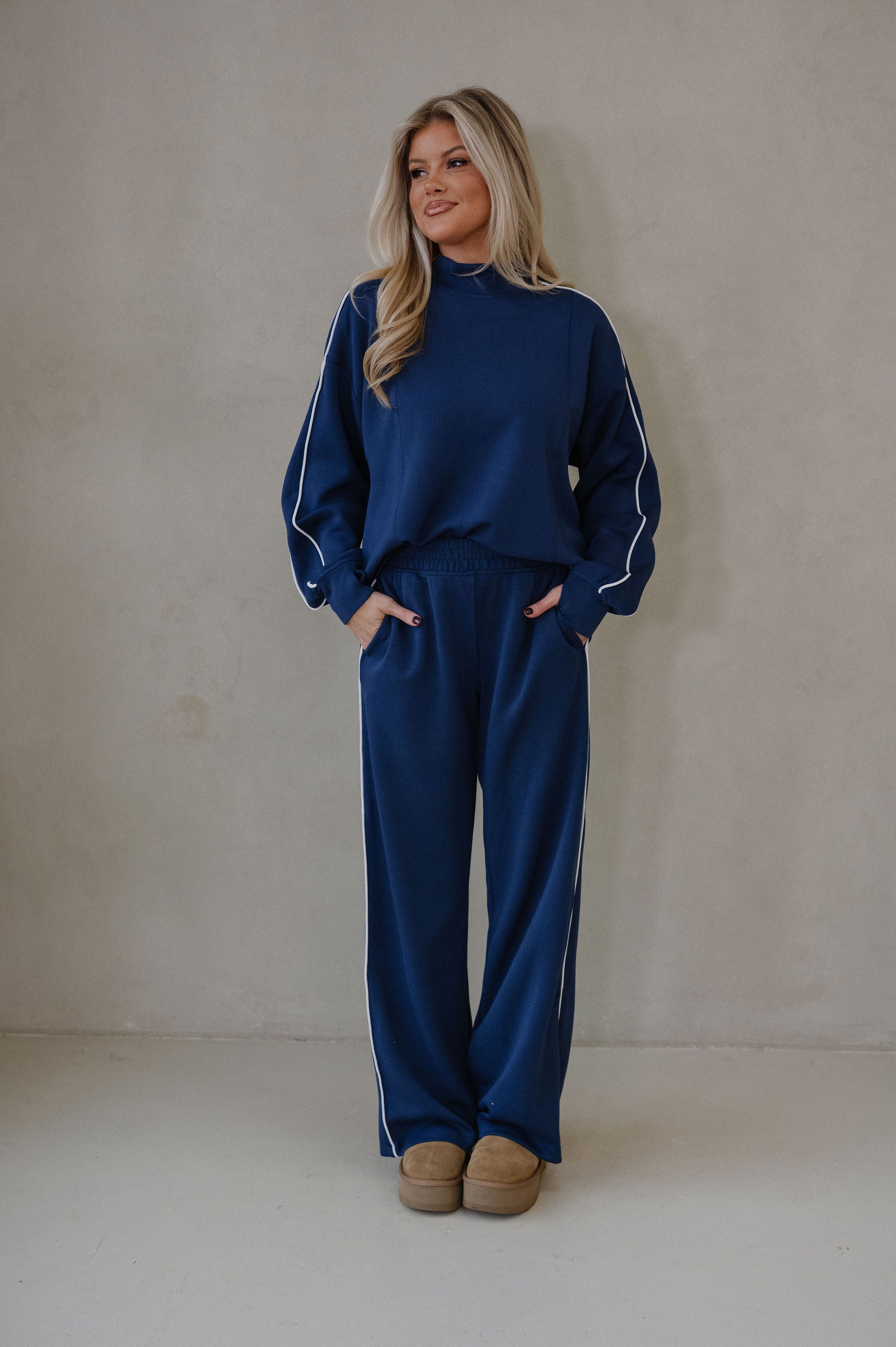 Piper Scuba Pants Set-Navy/Cream