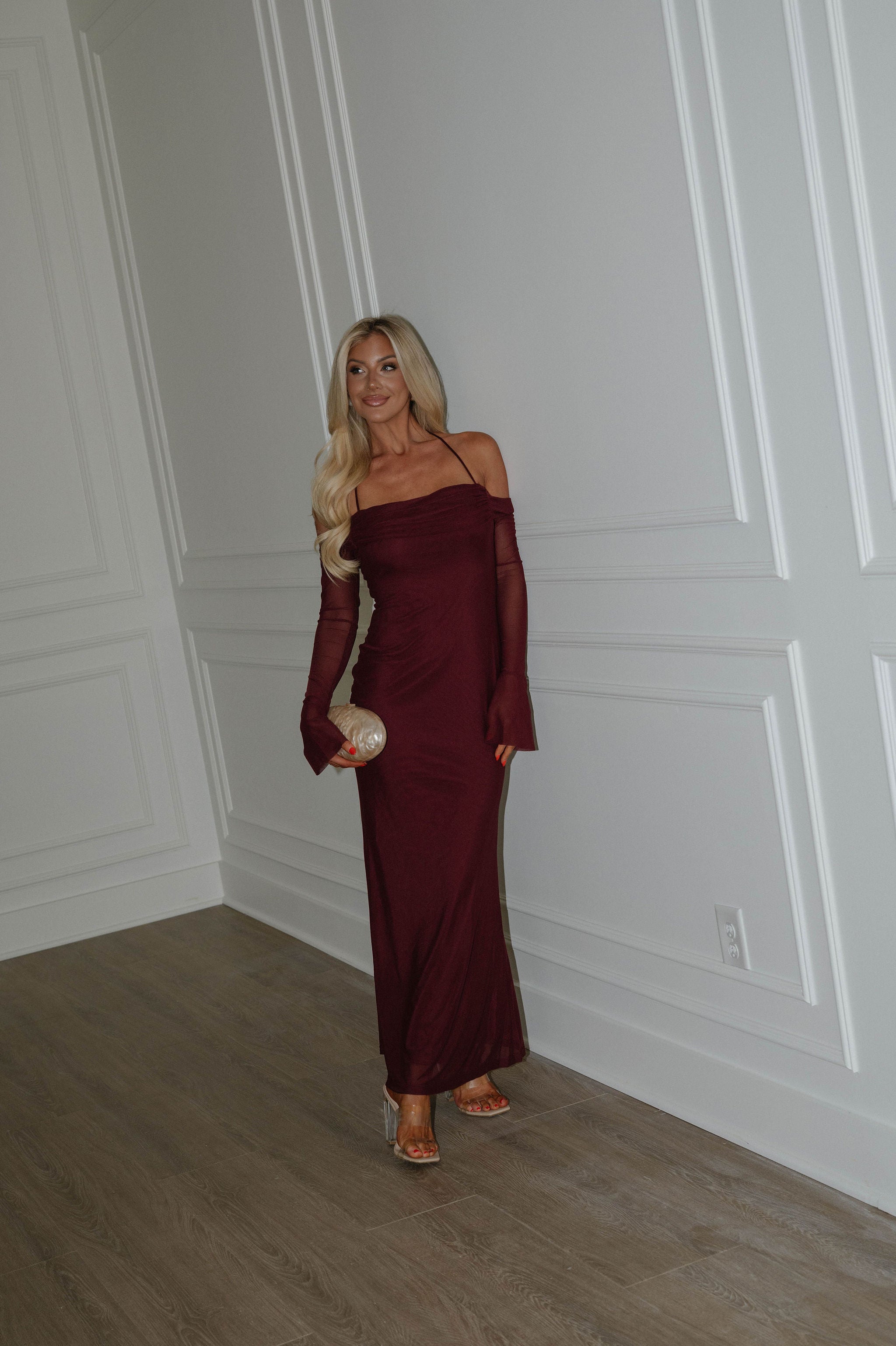 Addyson Mesh Maxi Dress-Burgundy