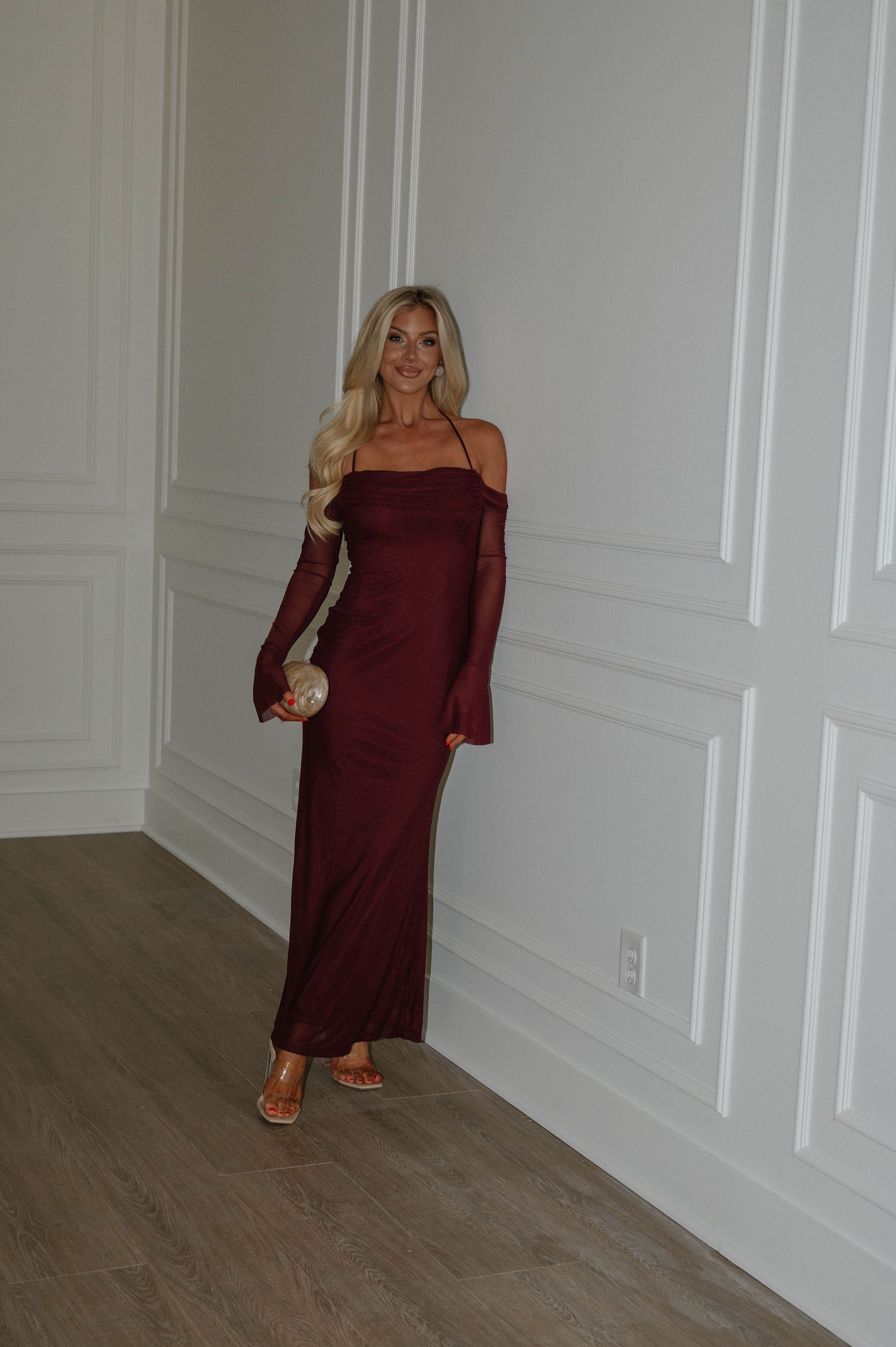 Addyson Mesh Maxi Dress-Burgundy