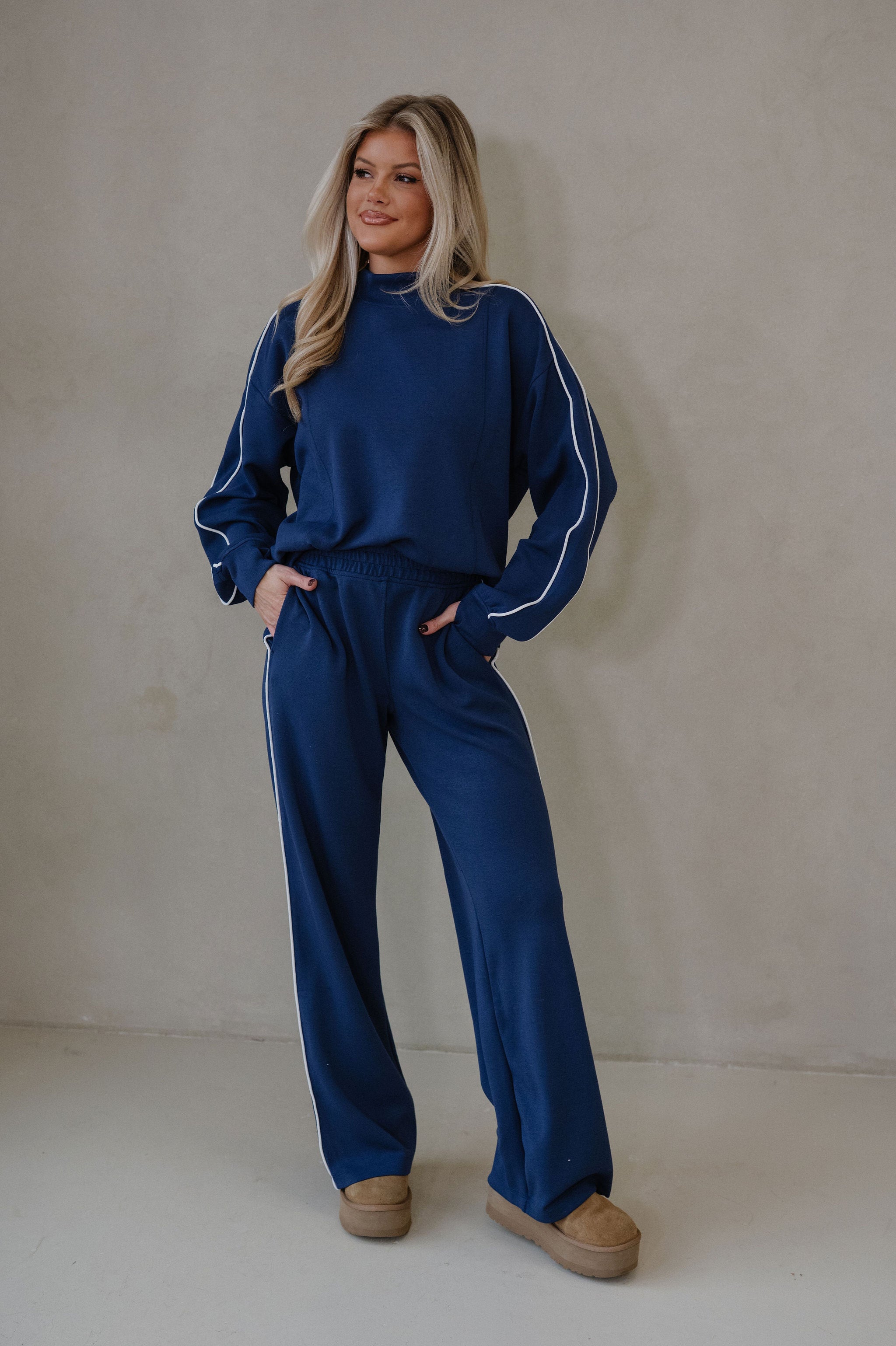 Piper Scuba Pants Set-Navy/Cream