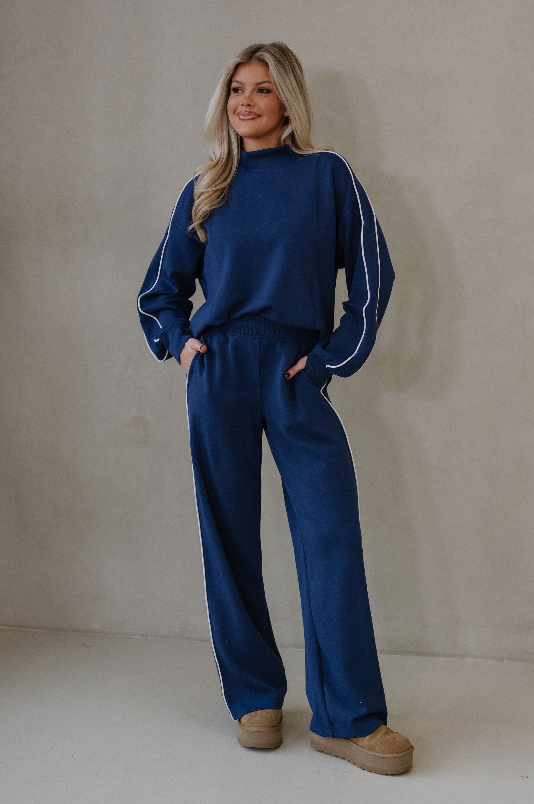 Piper Scuba Pants Set-Navy/Cream