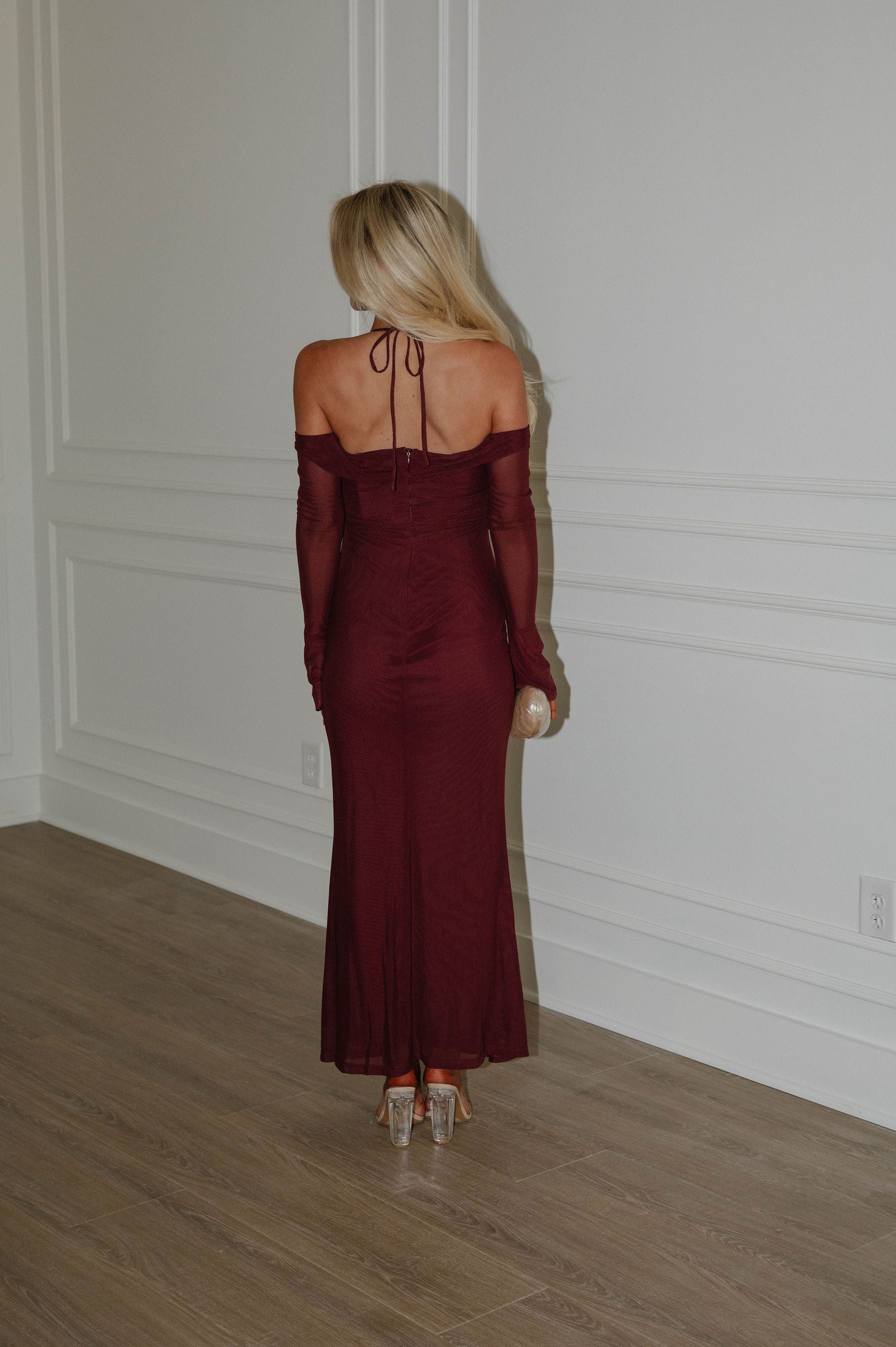 Addyson Mesh Maxi Dress-Burgundy