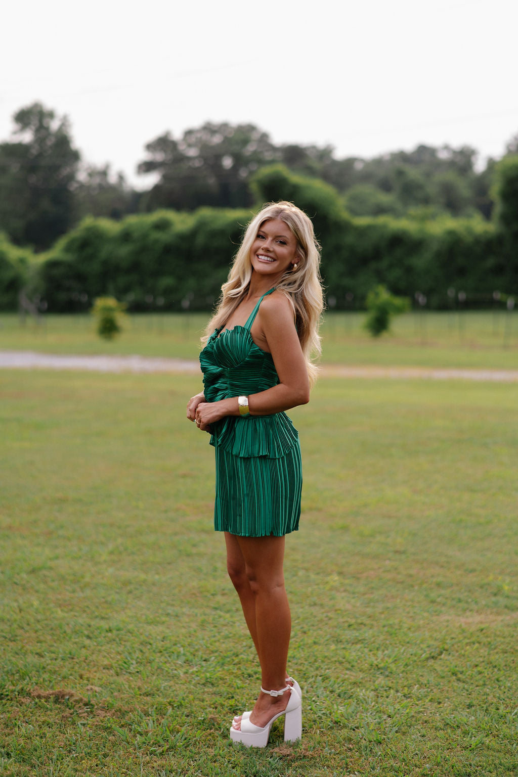 Peyton Pleated Mini Dress-Green