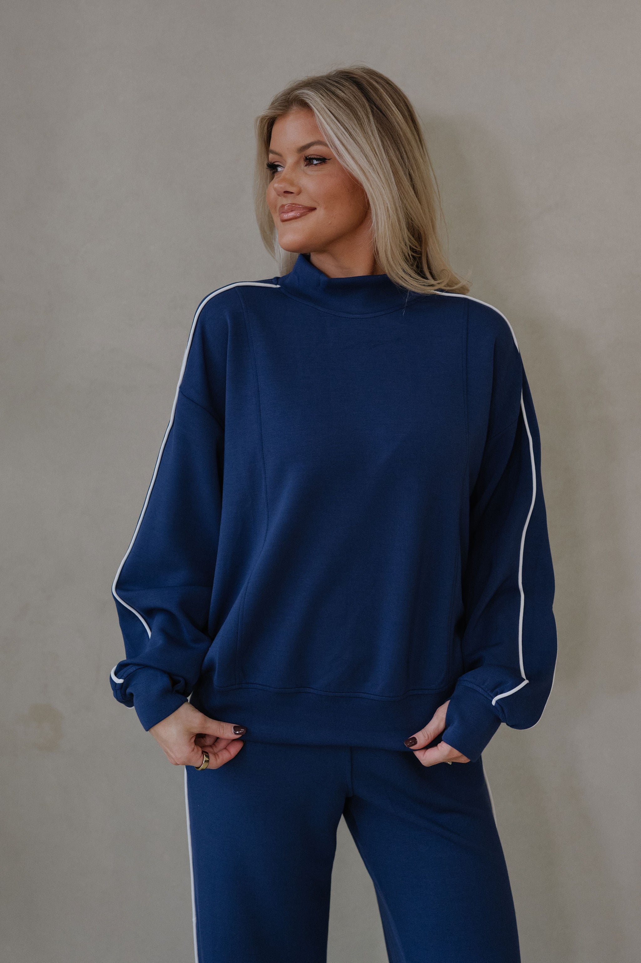 Piper Scuba Pants Set-Navy/Cream