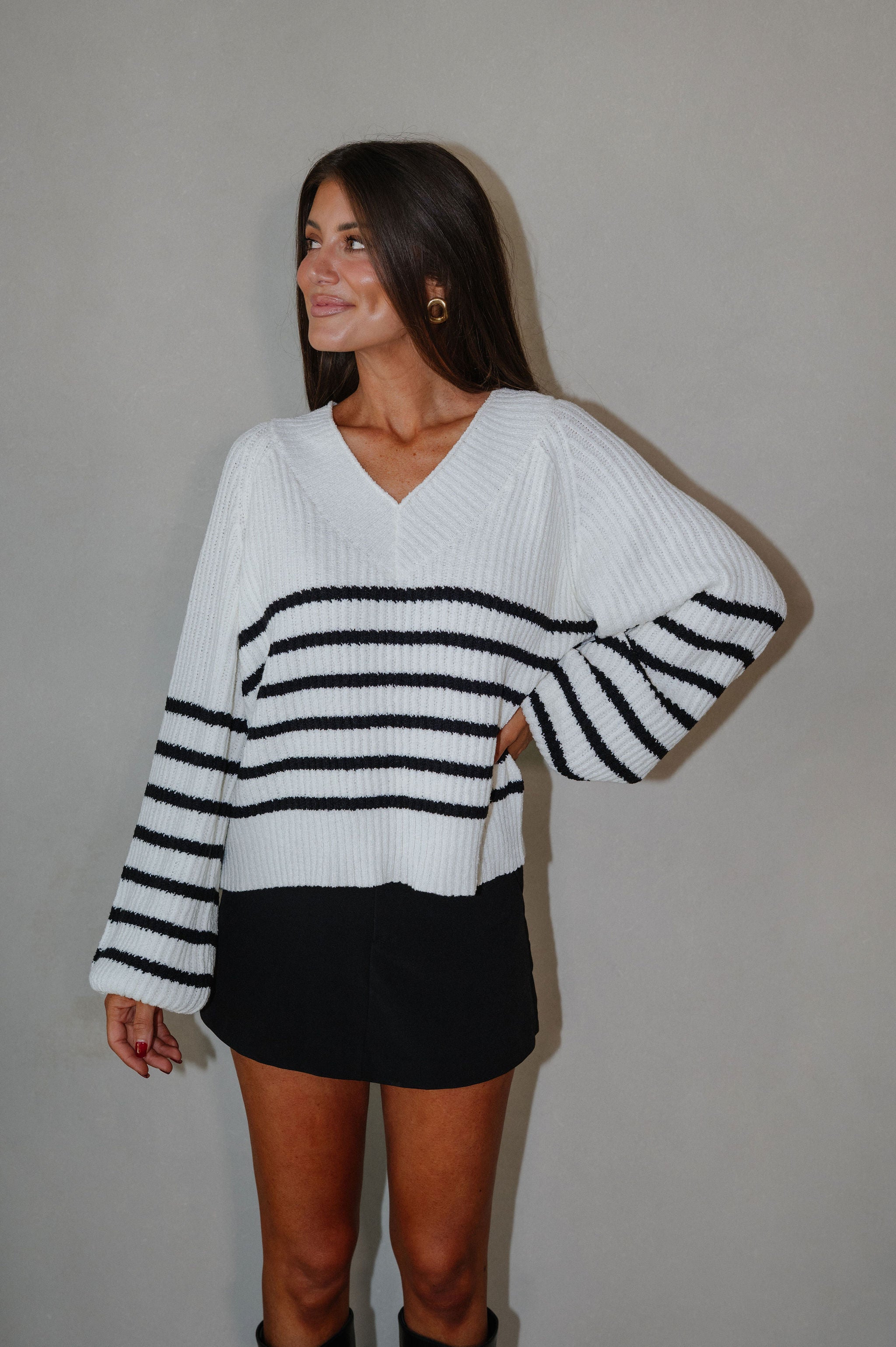 Carter Striped Sweater-Off White