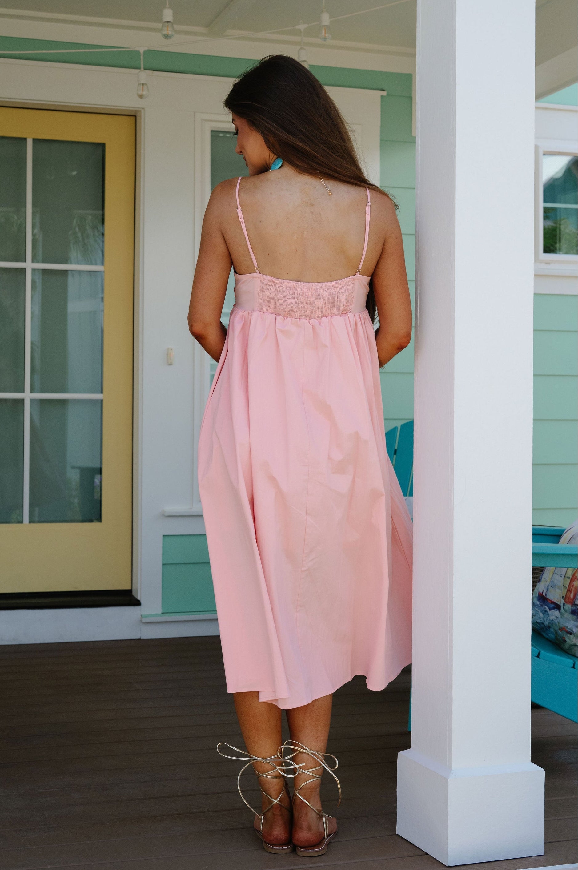 Camellia Embroidered Midi Dress-Baby Pink