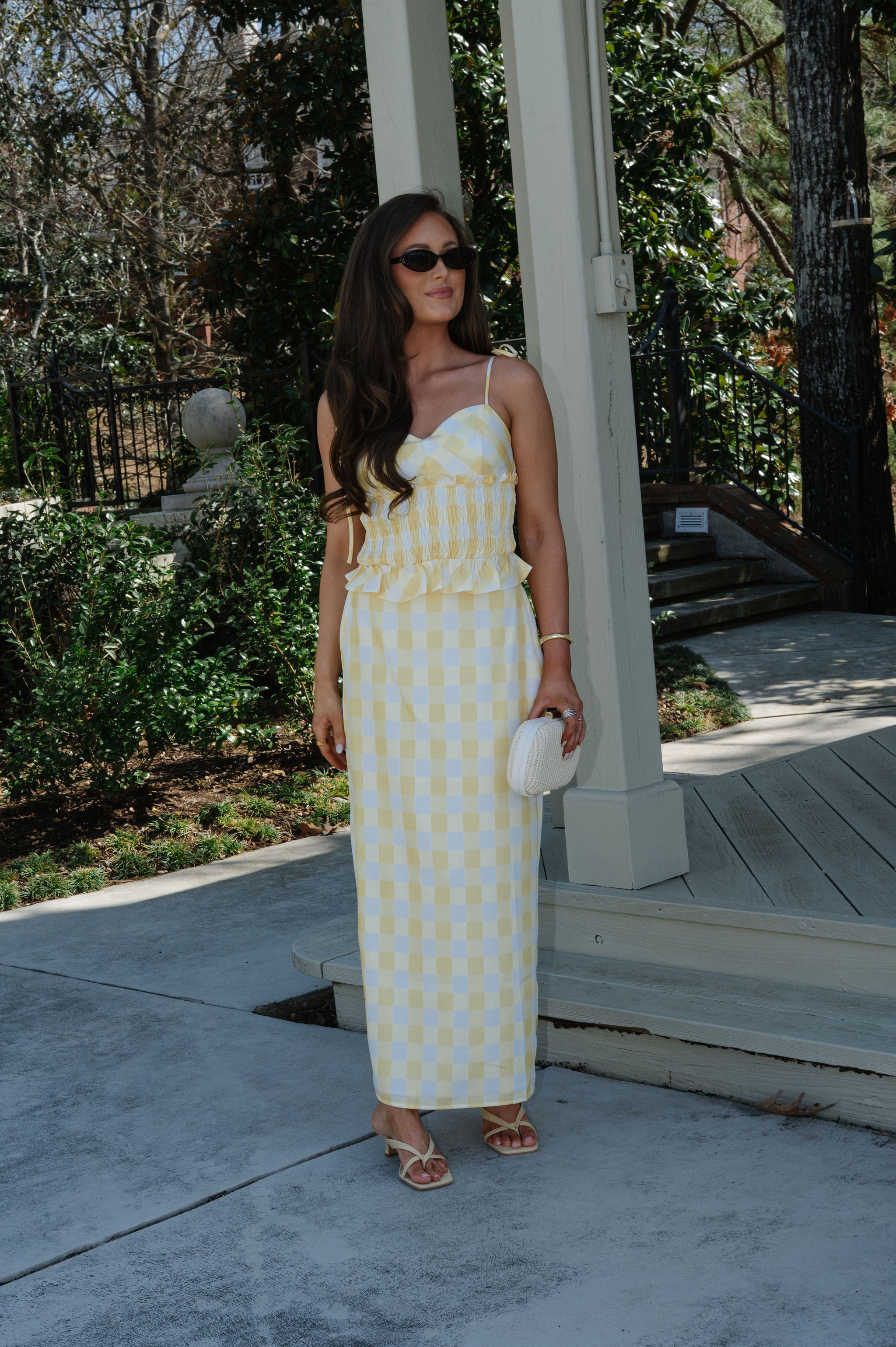 Collier Gingham Skirt Set-Yellow/White