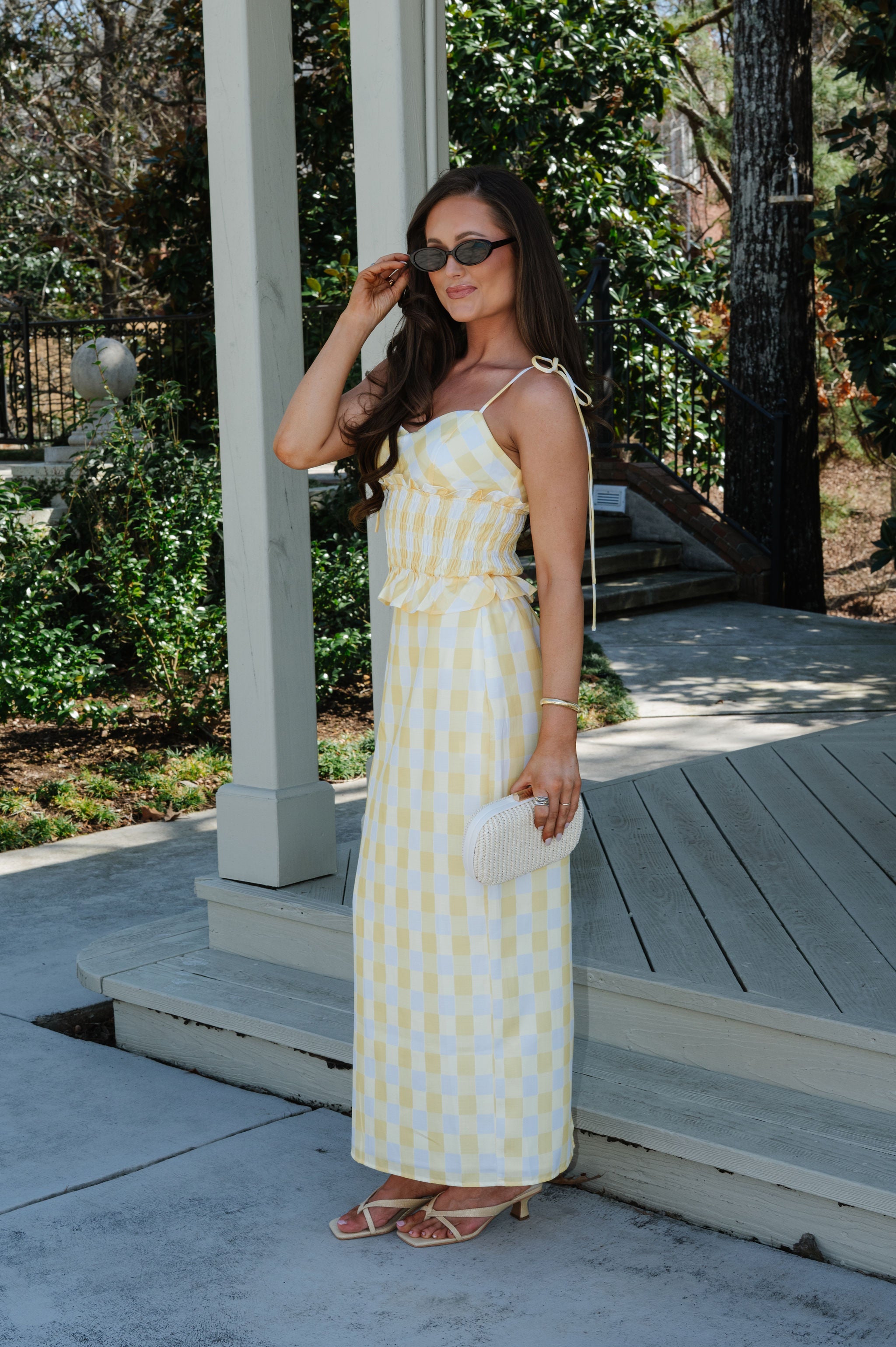 Collier Gingham Skirt Set-Yellow/White