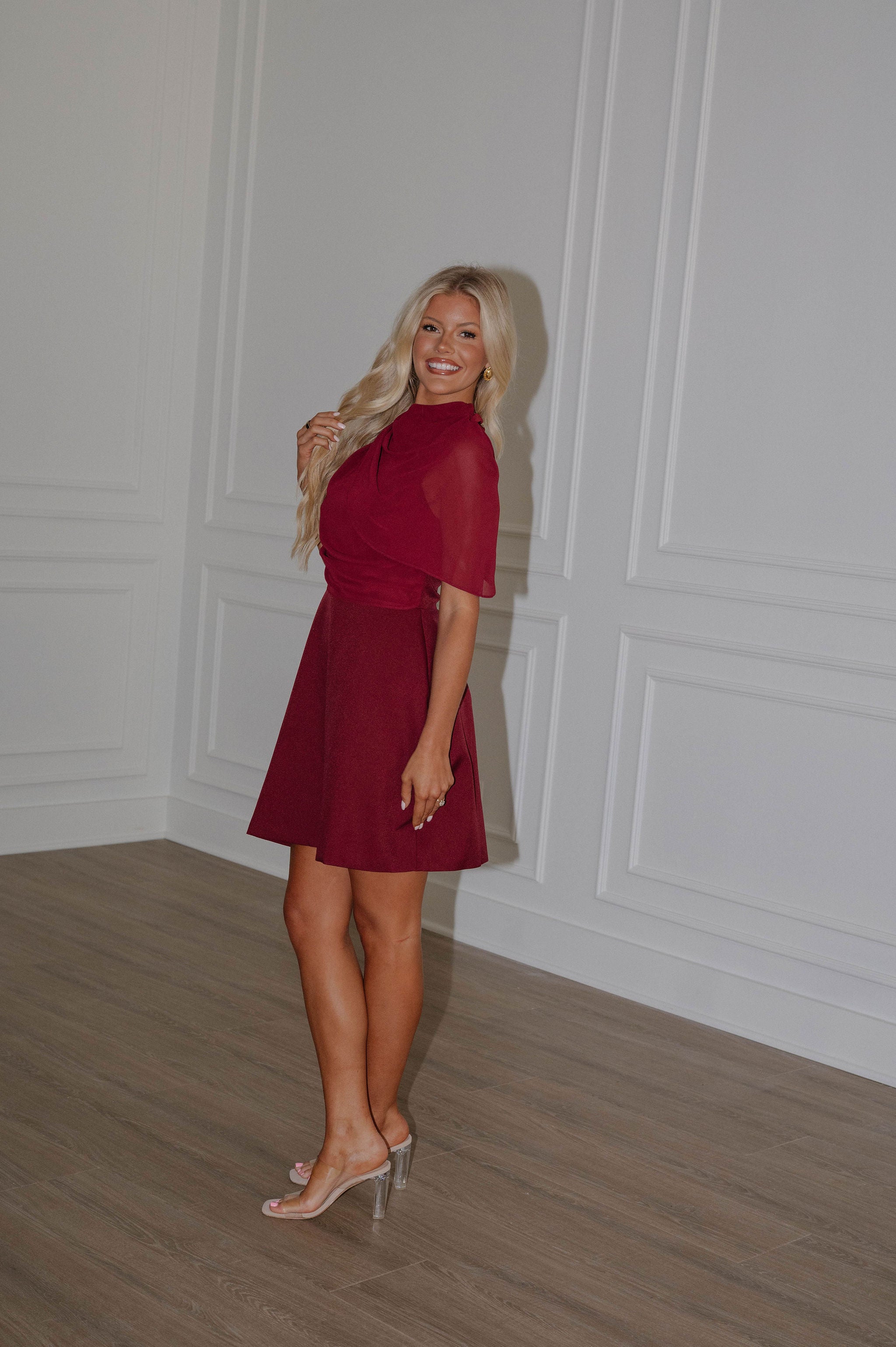 Ellie Chiffon Mini Dress-Maroon